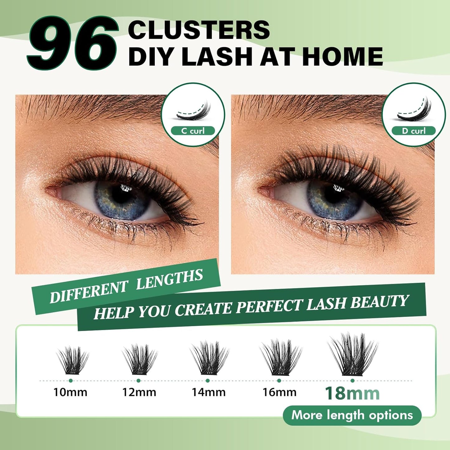 Lash Clusters 96pcs Individual Lashes Y22 D Curl 10mm Eyelash Clusters KEYYOU Volume Wispy Lash Extension Soft&Comfortable Easy DIY at Home(Y22,D-10mm)