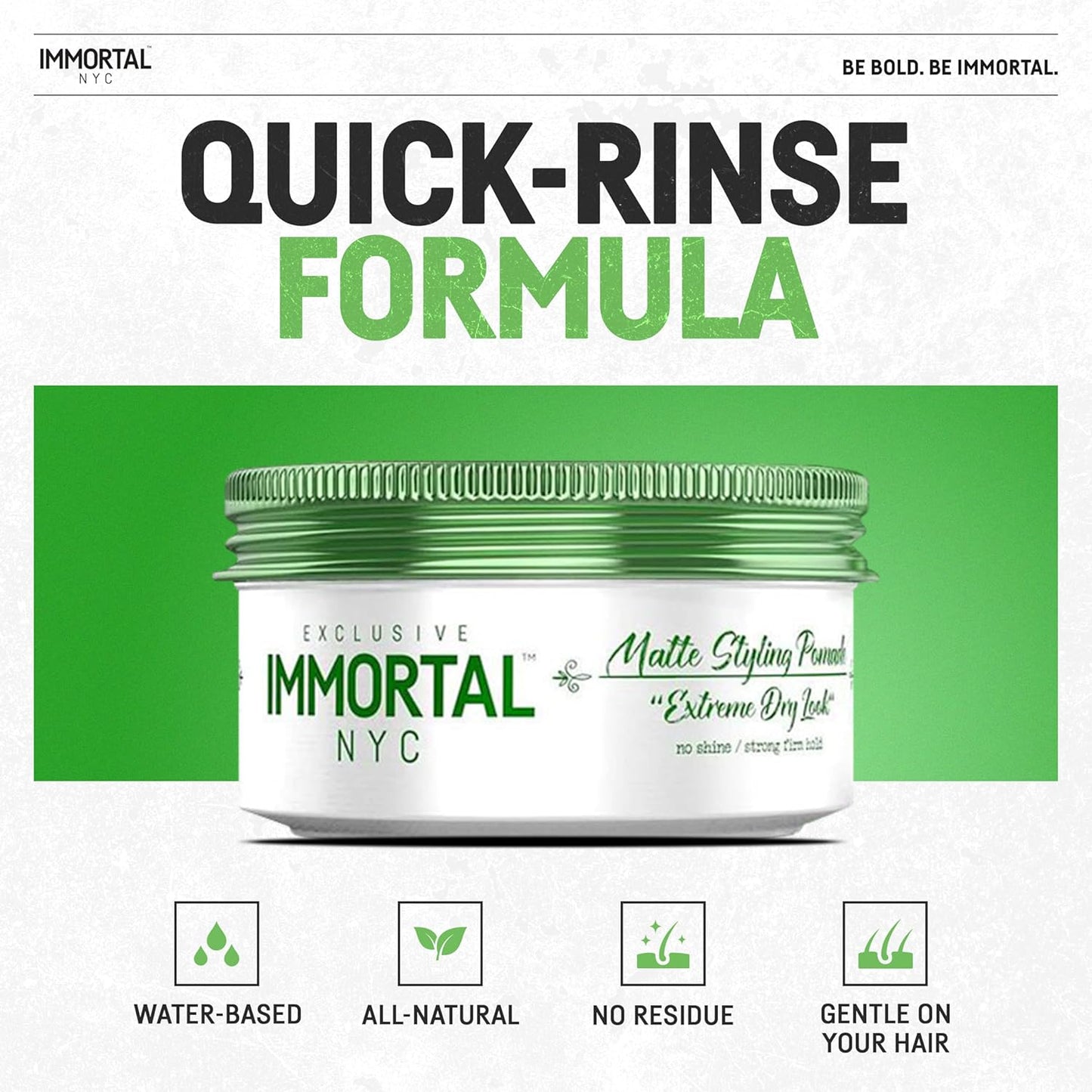 Immortal NYC Matte Styling Extreme Dry Look Pomade - 7 out of 9 Holding Ability, Matte Finish - All Natural Water-Based Hair Wax for Men - No Residue, All Hair Types