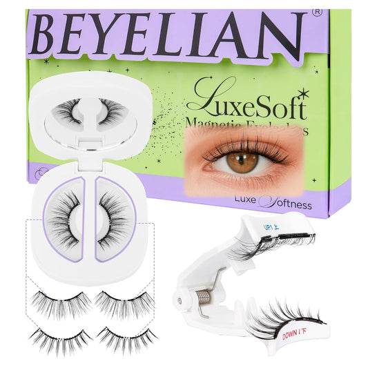 BEYELIAN Magnetic Eyelashes with Applicator Kit, Upgrade Soft Magnetic Lashes Reusable False Lashes Natural Look, No Glue Needed for Eye MAC-13 (Lightweight & Comfortable)