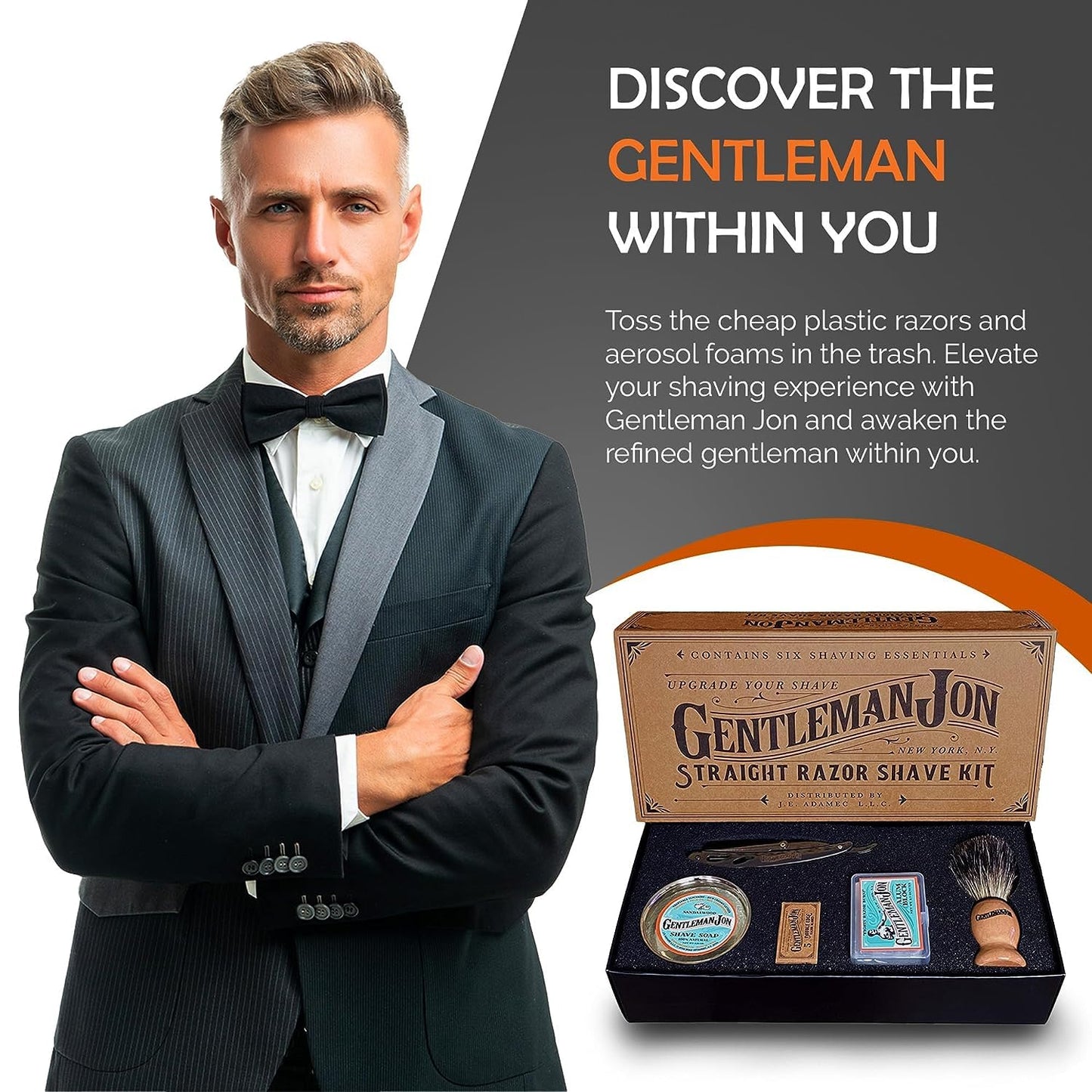 Ultimate Shaving Combo - Straight Razor Shaving Kit & 50-Pack Platinum Double Edge Razor Blades - Vintage Style Wet Shave Grooming Set for Smooth, Comfortable Shaves