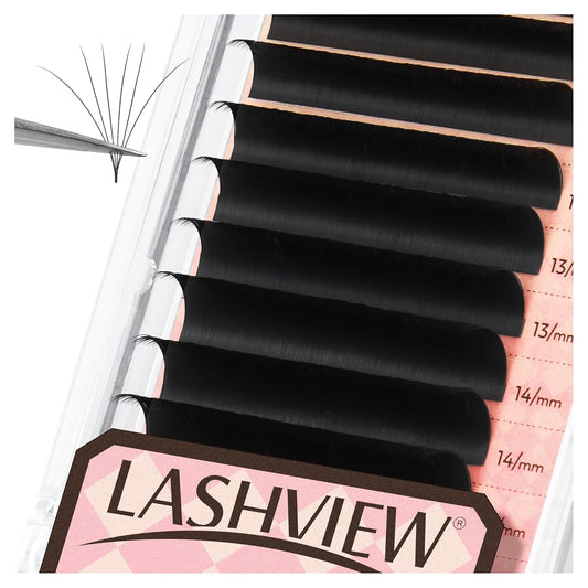 LASHVIEW Volume Lash Extensions 0.03-0.20 J/B/L/C/CC/D Curl 8-16mm Mixed & Single Length Tray, Soft Matte Dark Professional Eyelashes Extension(0.05 CC 8-16mm)