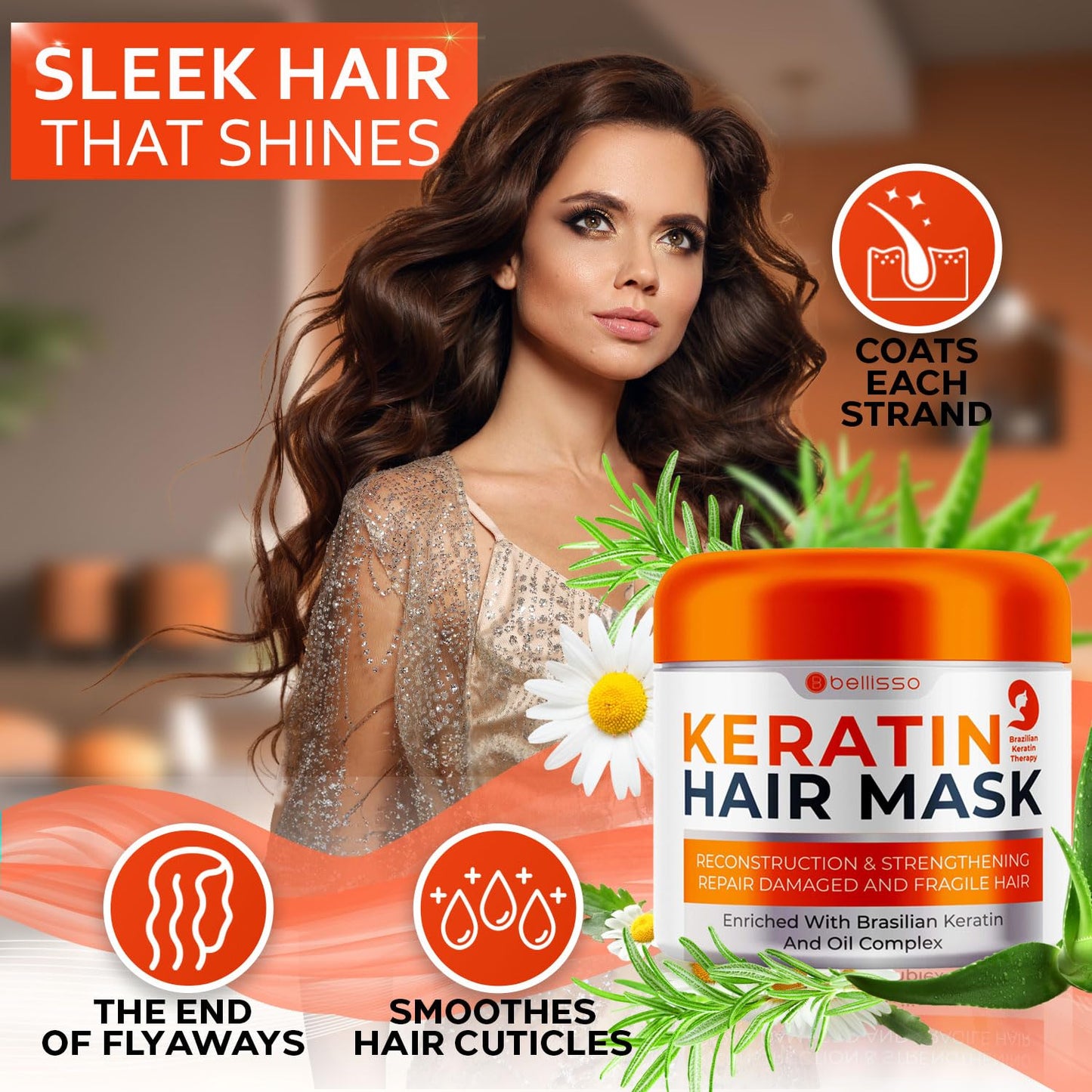 Keratin Hair Mask - Sulfate Free Hydrating Deep Conditioner Treatment for Dry, Damaged and Split Ends - Moisture for Frizzy and Curly Hair - For Women and Men - Moisturizer Care to Repair Damage