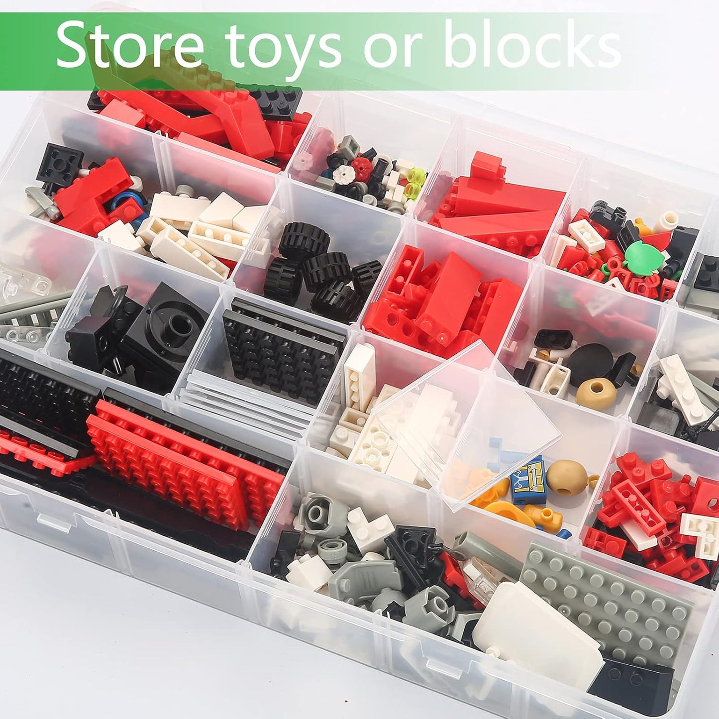 Large 24 Grids Plastic Organizer Box Adjustable Dividers,Clear Storage Box for Jewelry, Art DIY Crafts, Washi Tapes, Beads and Small Parts(2 Pack)