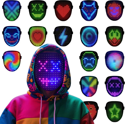 arscniek LED Face Mask with Gesture Control – Rechargeable Light Up Halloween Masks Costume for Adults & Kids, Glowing Transformable Cosplay Mask for Parties, Christmas, Concerts