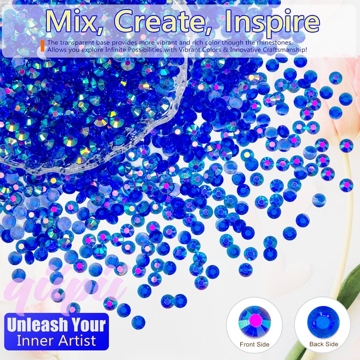 Transparent Royal Blue AB Resin Rhinestones for Crafting Dark Blue Flatback Jelly Stones 3mm 4mm 5mm Diamonds Crystals Gems Charms for Nails Face Eyes Makeup Tumblers Bottles DIY Crafts Clothes