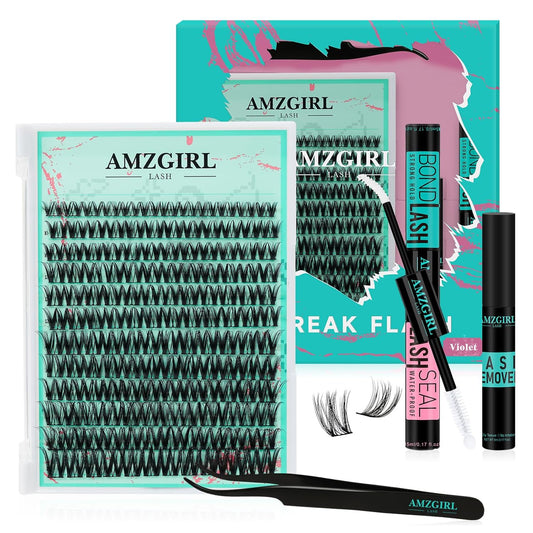 Lash Clusters Kit 144PCS Volume Eyelash Extension Kit with Lash White Bond and Seal,Eyelash Glue Remover and Applicator,Natural Lashes Premium Wide Stem Eyelashes Cluster Kit(Violet,D-Mix9-18mm)