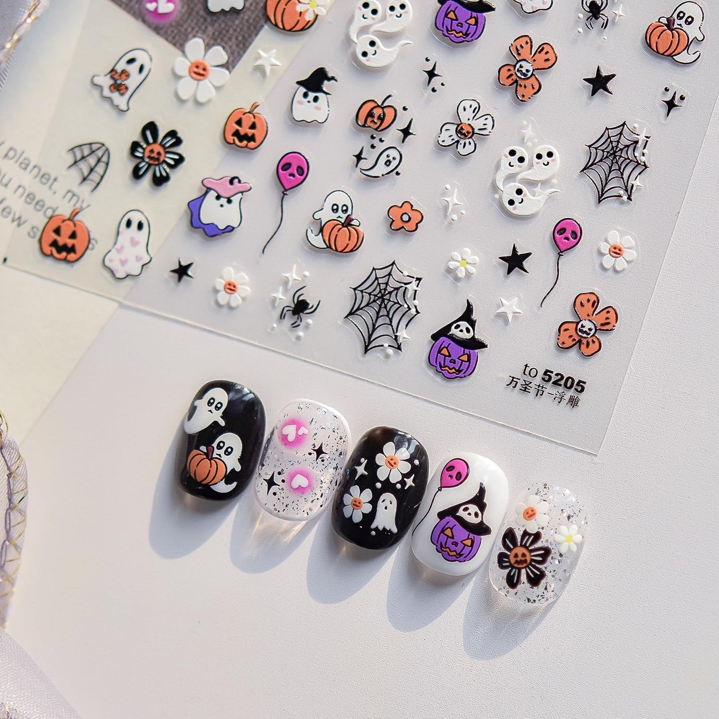 5D Embossed Halloween Nail Stickers Cute Cat Ghost Nail Art Stickers for Nail Designs Self Adhesive Halloween Pumpkin Mummy Nail Decals for Women Nails Supplies Decoration Accessores
