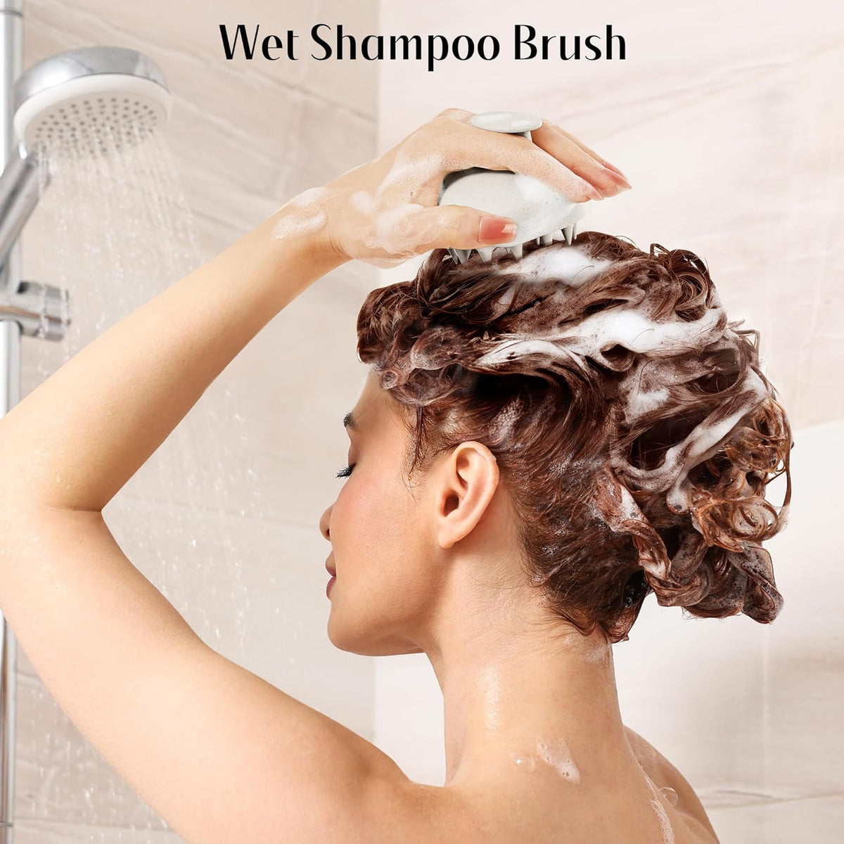 HEETA Scalp Scrubber Shampoo Brush, Scalp Massager Tool for Hair Growth, Soft Silicone Bristles for Dandruff Removal Wet Dry Use Women Men Kids Pet, Fit All Hair Types Care, Beige