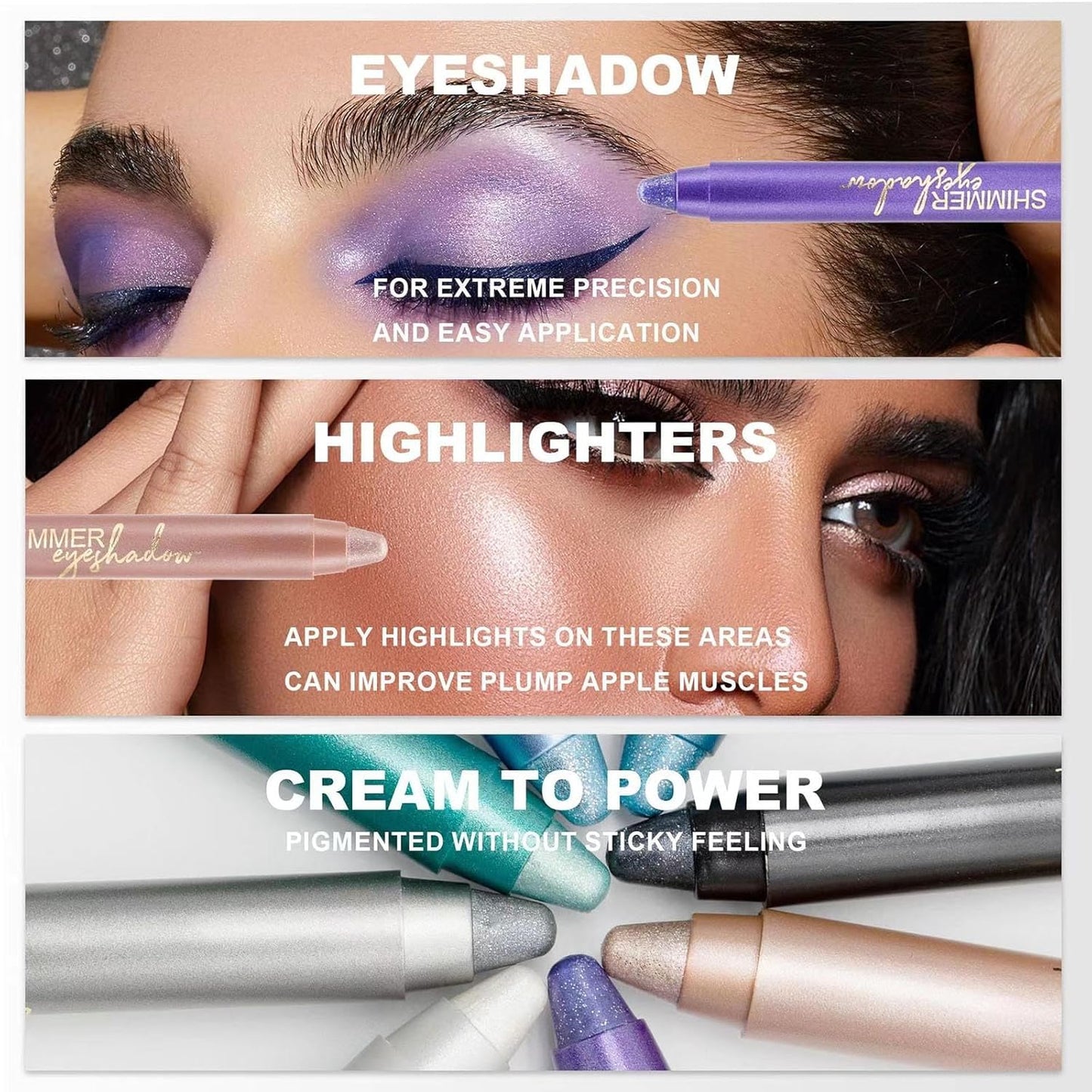 White Eyeshadow Stick, Blendable Creamy eyeshadow Eye Brightener Stick, Waterproof Eyeshadow Pencil Long Lasting Crayon, Smooth Shimmer Eye Shadow Highlighter Eye Liner Makeup.#5 white shimmer