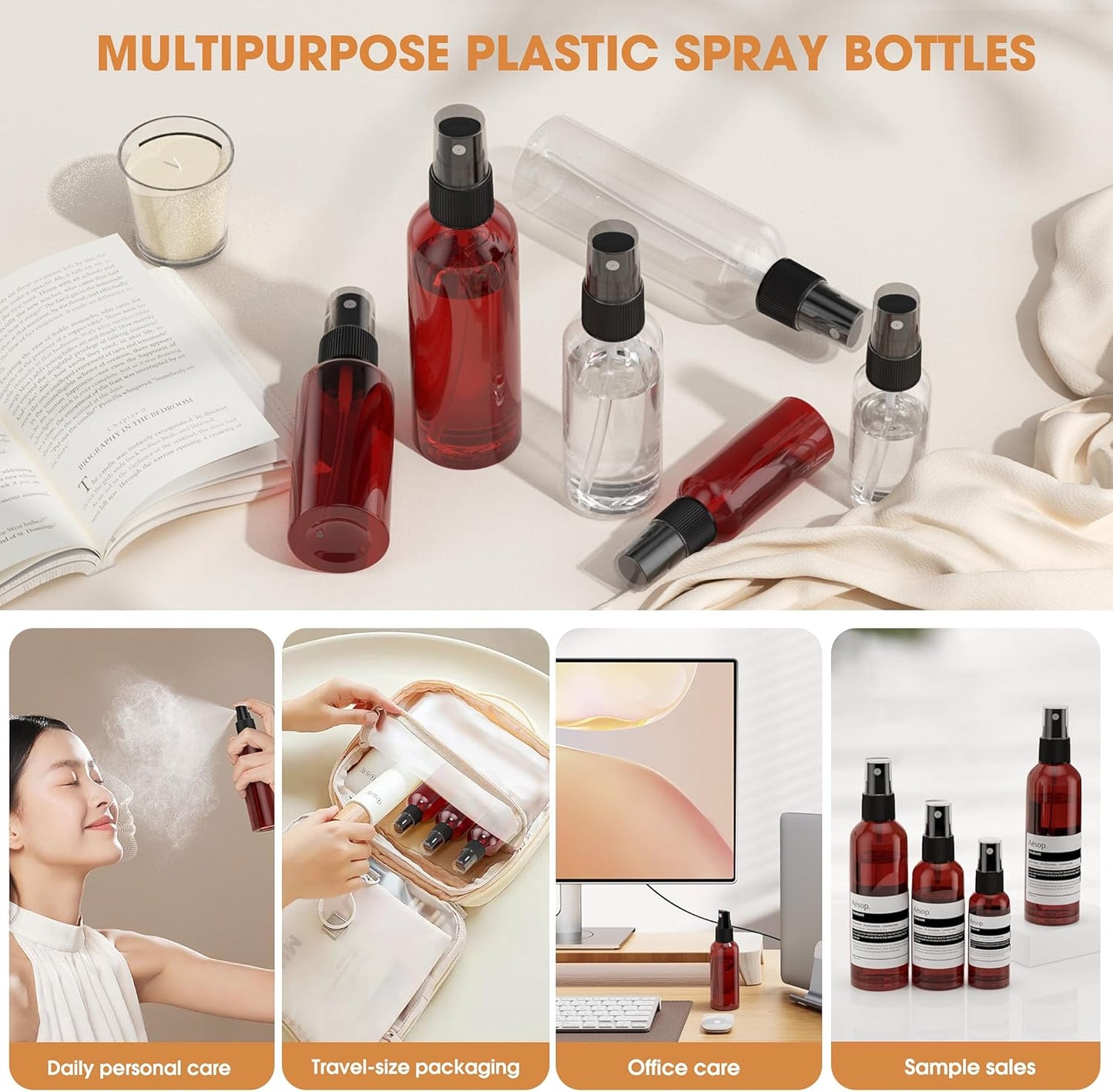 100Pack Small Spray Bottles 1oz, 30ml Travel Spray Bottle with Black Fine Mist Sprayer, Mini Empty Refillable Containers Portable Cosmetic Bottles for Plants, Cleaning, Misting & Skin Care-Brown