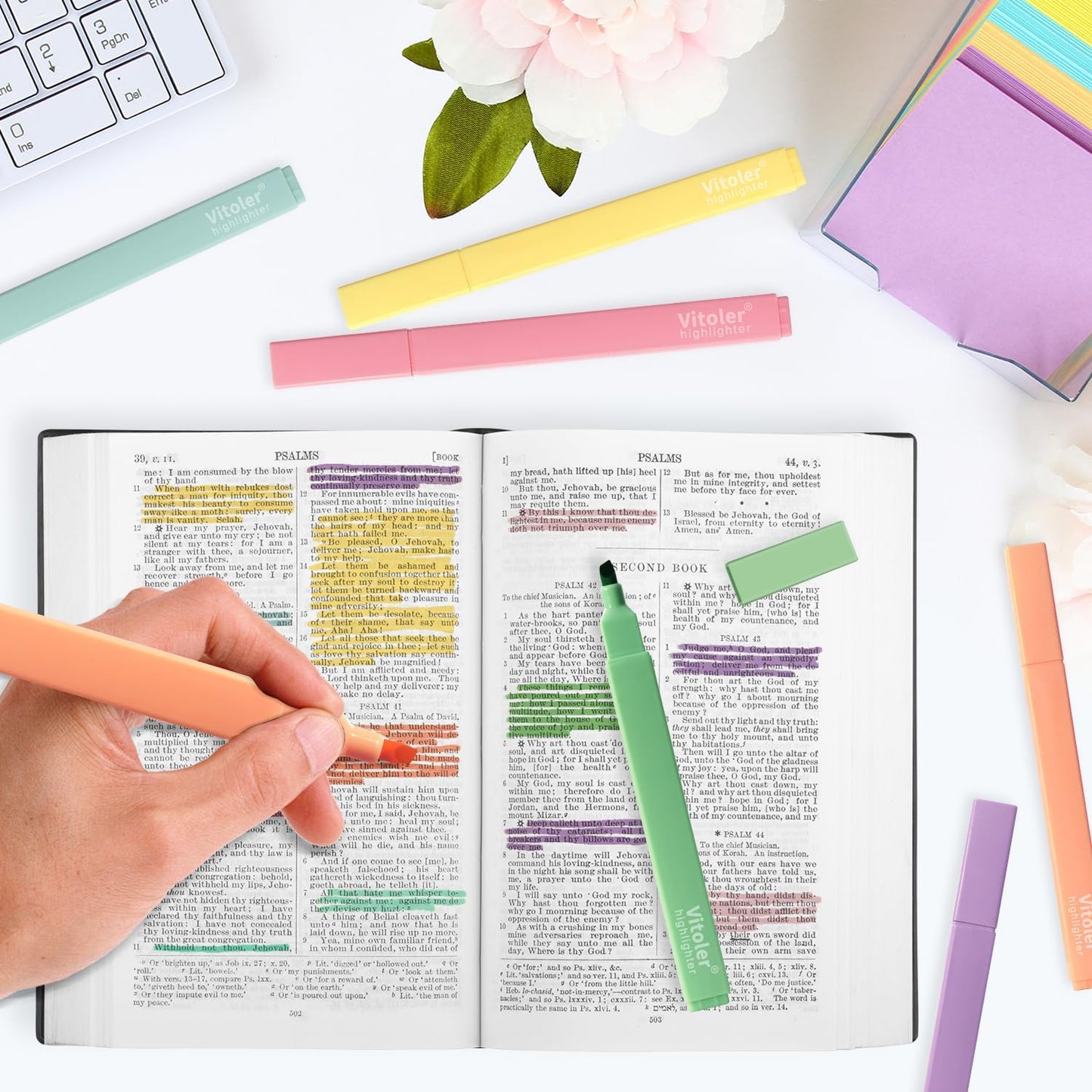 Vitoler Bible Highlighters,Aesthetic Cute Highlighters,8pcs Colorful Highlighter Markers No Bleed for Office School Supplies