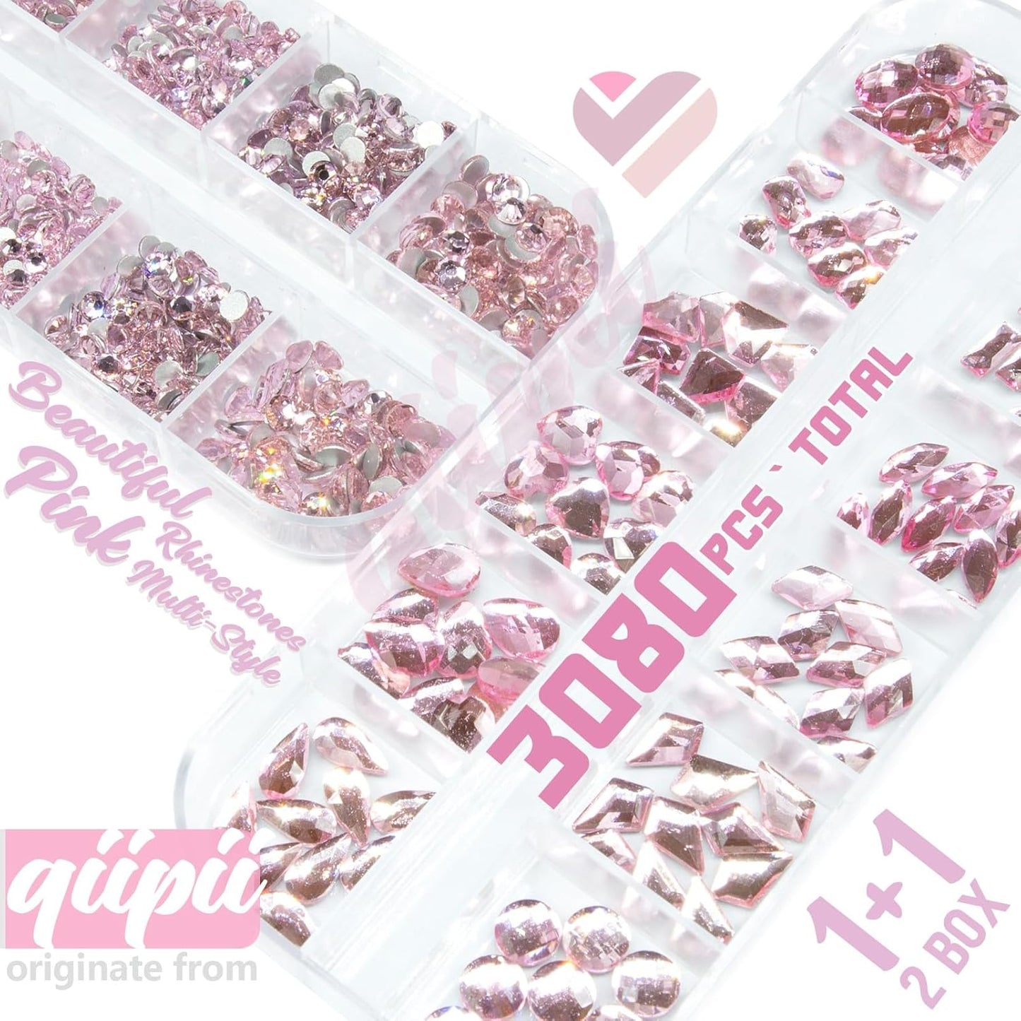 3080Pcs Pink Nail Rhinestones 120 Multi Shapes Flatback Rhinestones Big Gems +2960 Light Pink Round Beads K9 Glass Stones Diamonds jewels Crystals for Nails Faces Eyes Makeup Clothes Crafts DIY