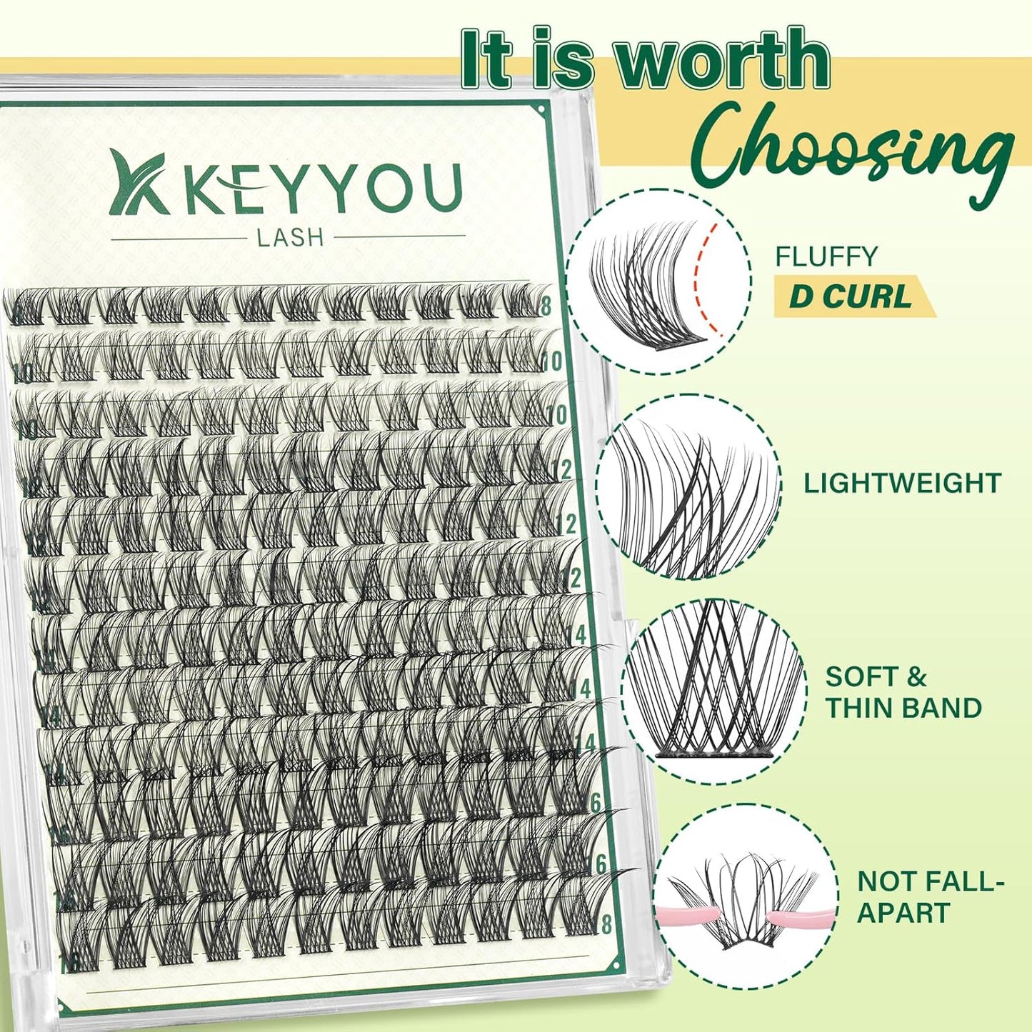 KEYYOULASH Lash Clusters Manga Lash Extension D Curl 144pcs 8-18mm Wispy Eyelash Clusters Natural Volume Eyelash Extensions Individual Lashes DIY at Home(KY02,D-8-18MIX)