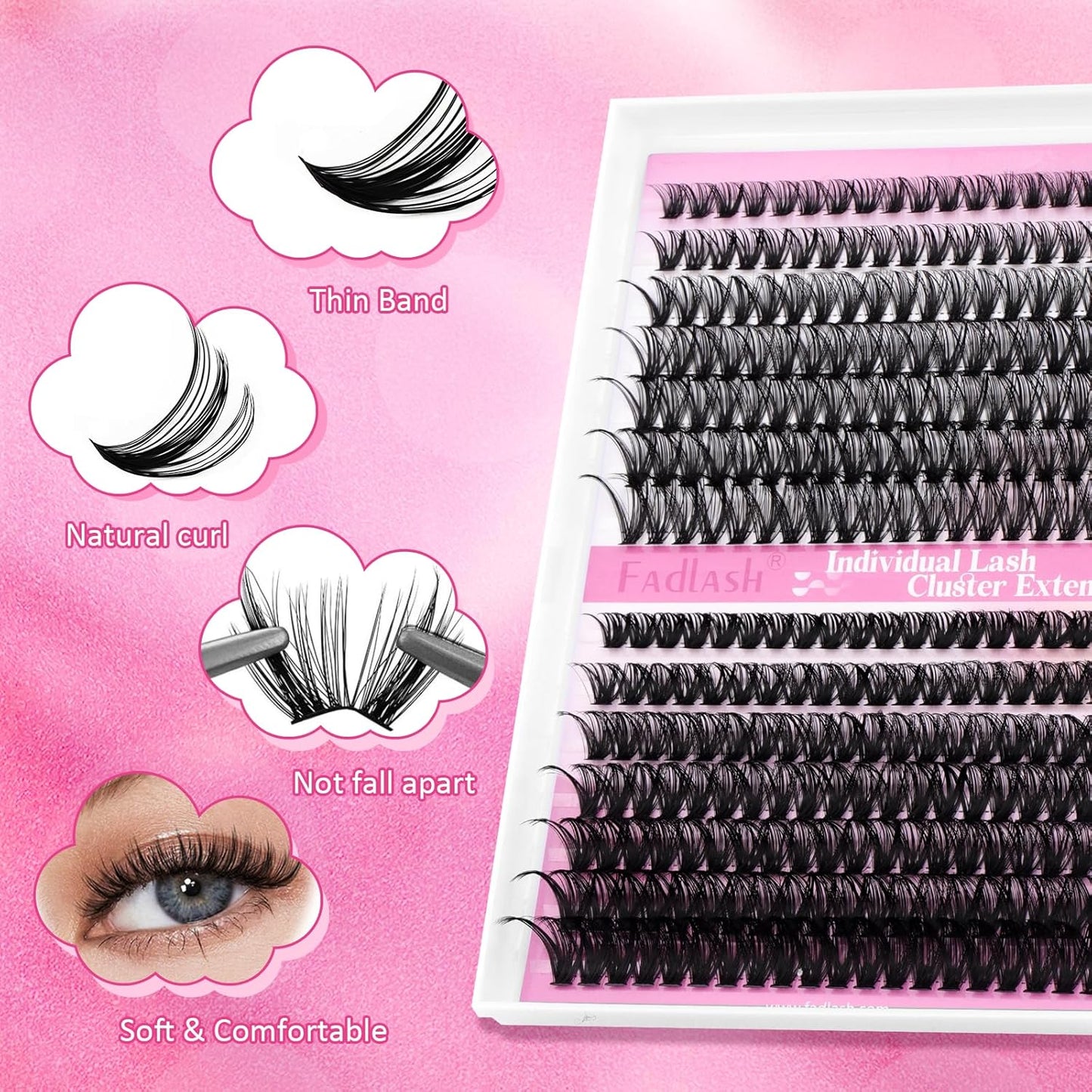 Cluster Lashes D Curl Lash Clusters 280 Pcs Lash Extension Clusters Individual Lashes Soft DIY Eyelash Extensions Mixed Tray Eyelash Clusters Natural Look (40D+50D-0.07D, 8-16mm)