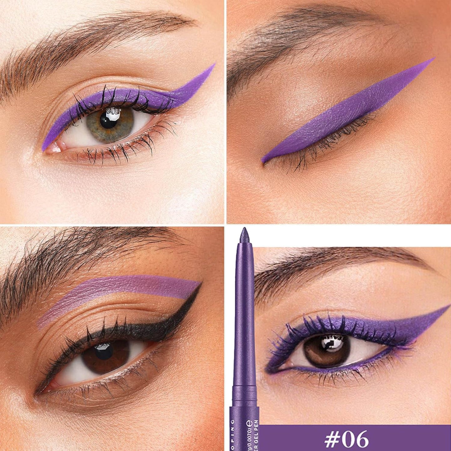 Purple Waterproof Eyeliner Pencil Retractable Cream Purple Gel Eyeliner Smudge-proof Hypoallergenic (06#)