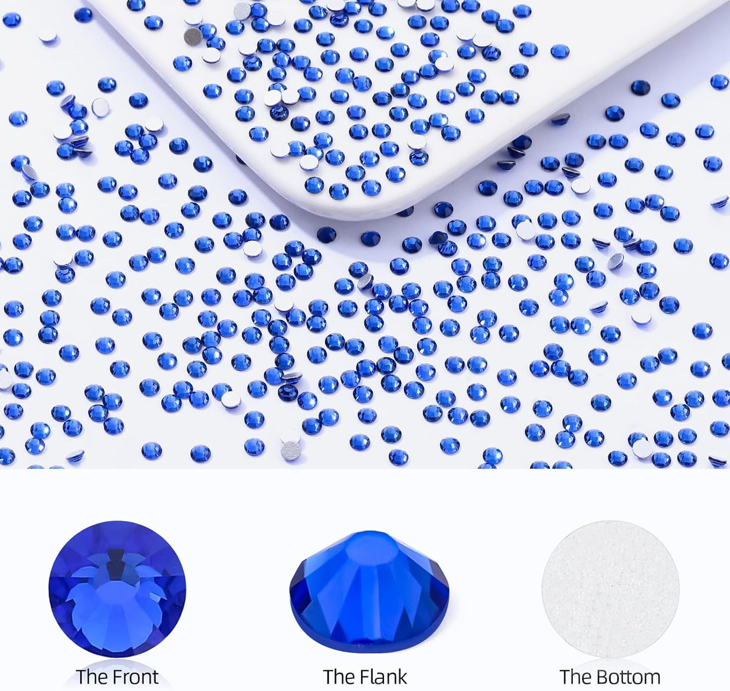 Sapphire Flatback Rhinestones, Glass Rhinestones for Nail Art and Craft, Glue Fix, Loose Crystal Gemstones(Blue, SS6, 2880pcs, 1.9-2.0mm)