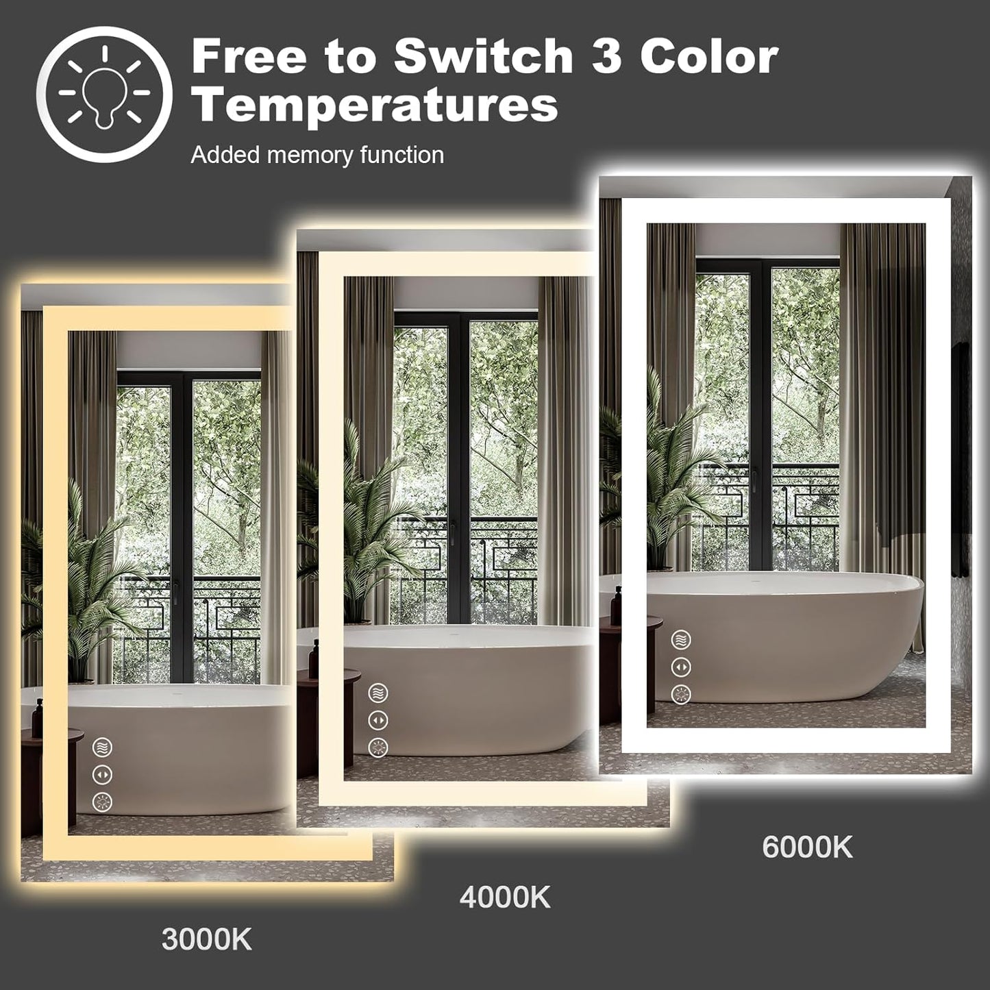 Amorho 50" X36" LED Bathroom Mirror, Front and Backlight, Stepless Dimmable Wall Mirrors with Anti-Fog, Shatter-Proof, Memory, 3 Colors, Double LED Vanity Mirror(Horizontal/Vertical)