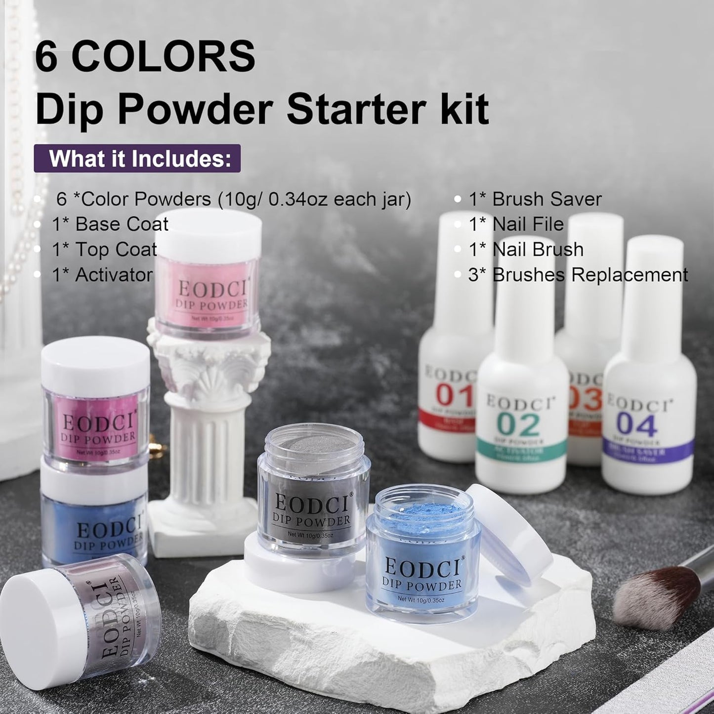 Color Changing Dip Powder Nail Kit Starter, 6 Colors Dipping Powder Kit With Base & Top Coat/Activator/Brush Saver,Glitter Pink Blue Purple Mood Temperature Change, No Needed Nail Lamp Curing