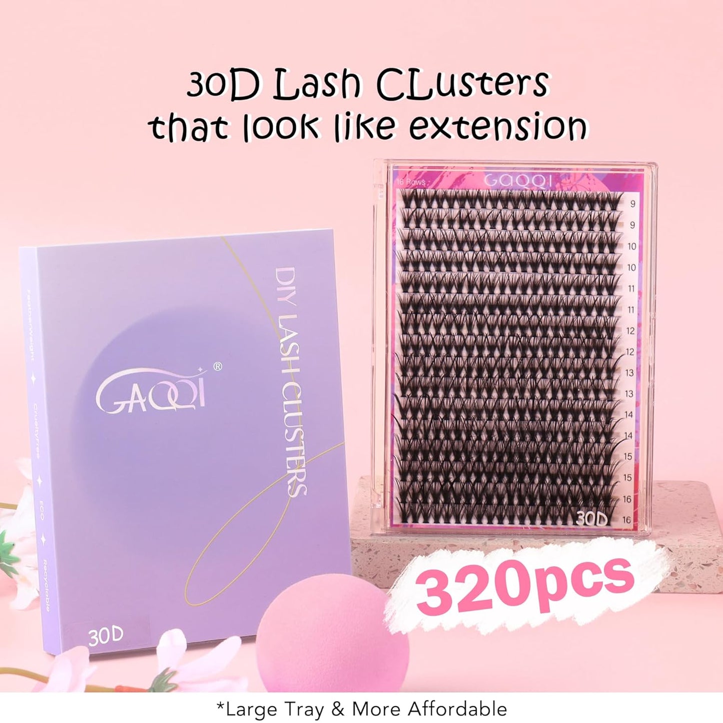GAQQI Lash Clusters 320Pcs Individual Lashes 30D Mixed 9-16mm Eyelash Clusters C Curl Lash Clusters Look Like Mink Eyelash Extensions Thin Band Soft to Use Self Application(30D-CMIX)