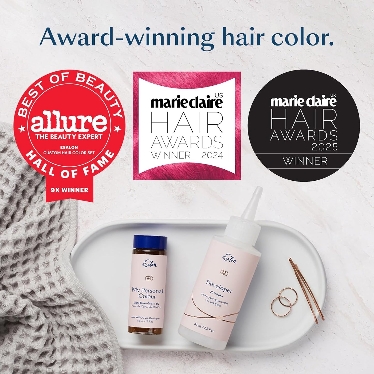 eSalon Permanent Hair Color & Hair Dye Complete Kit - Personal Colorist Kit for Up To 100% Gray Coverage for All Hair Types - Professional-Grade Ammonia-Free Hair Dye (Dark Blonde Copper 7C)