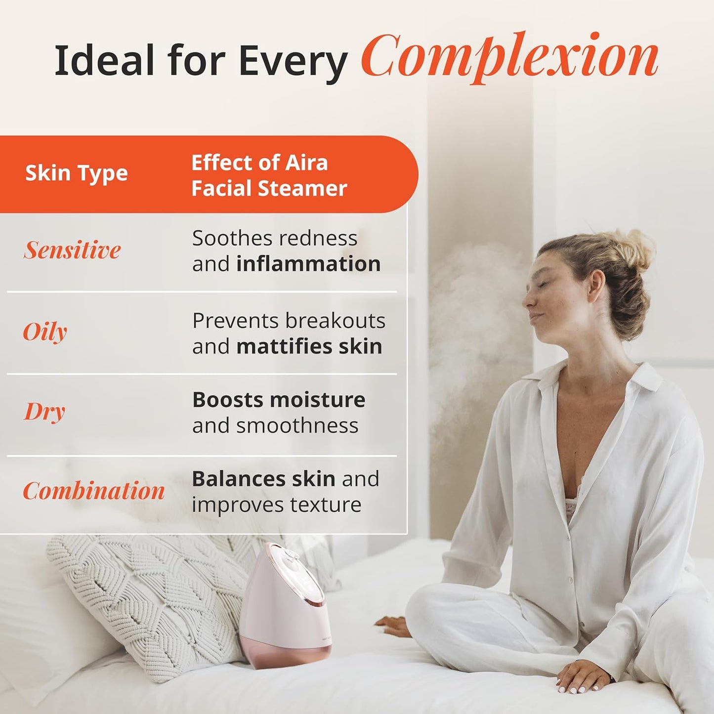 Vanity Planet Aira Ionic Facial Steamer (Rose Gold) - Pore Cleaner That Detoxifies, Cleanses and Moisturizes - Adjustable Nozzle, Water Tank with 3 Essential Oil Baskets