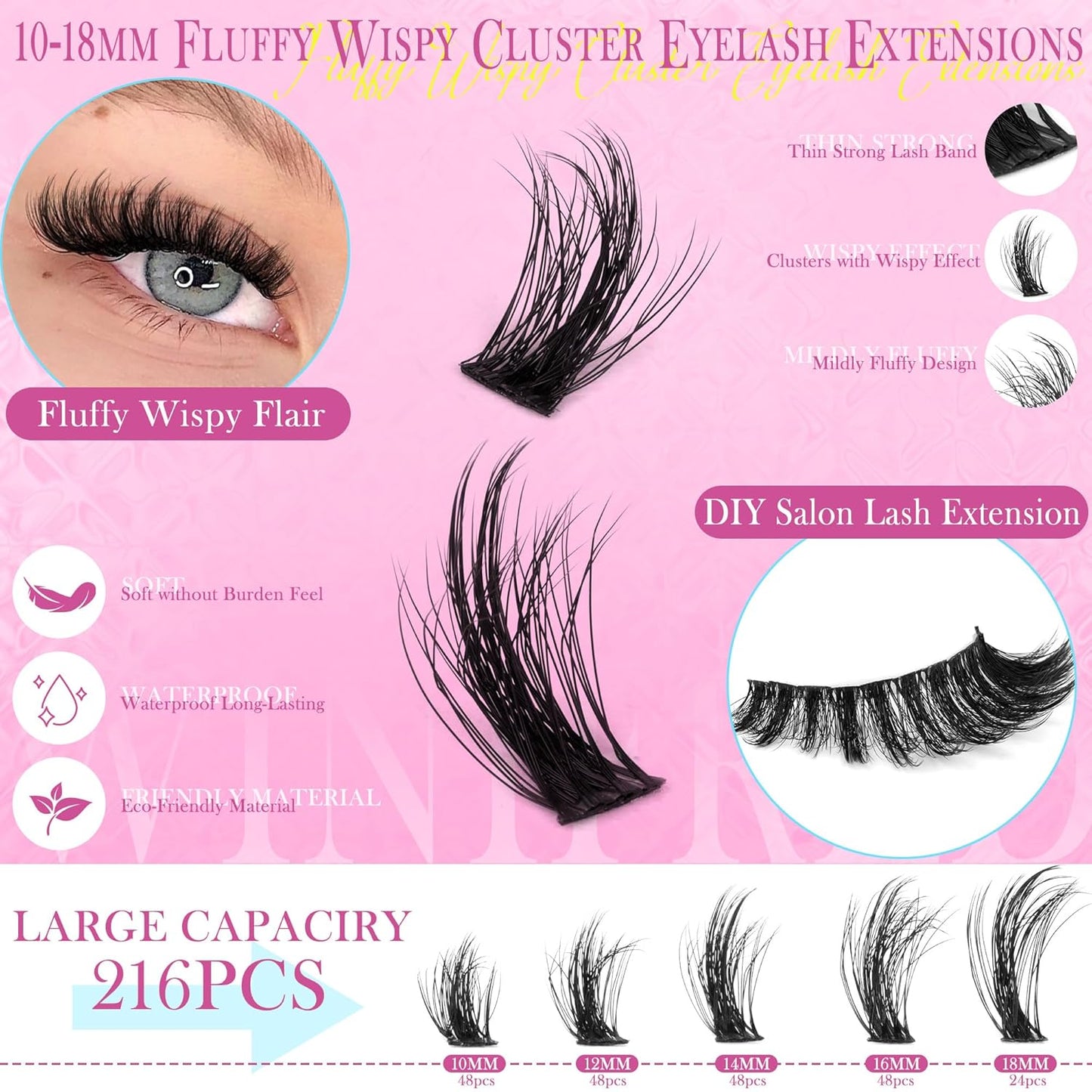 Winifred Wispy Lash Clusters Kit Fluffy Eyelash Extension Kit Manga Eyelash Clusters C Curl Volume Cluster Eyelash Extensions Kit DIY Individual Lashes with Lash Bond and Seal Tweezers (10-18mm)