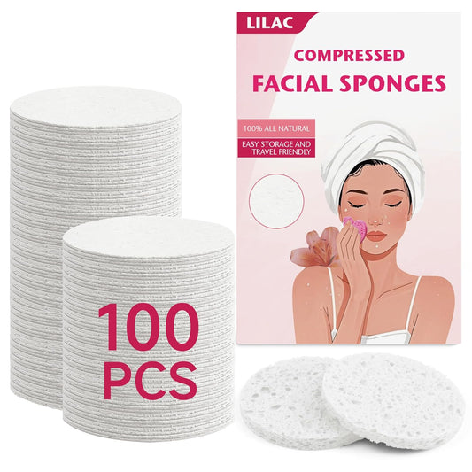 100 Count Compressed Facial Sponges 100% Natural Cellulose Eco-Friendly Makeup Sponges for Gentle Cleansing, Exfoliating & Stubborn Makeup Removal Travel for Women (Round white)