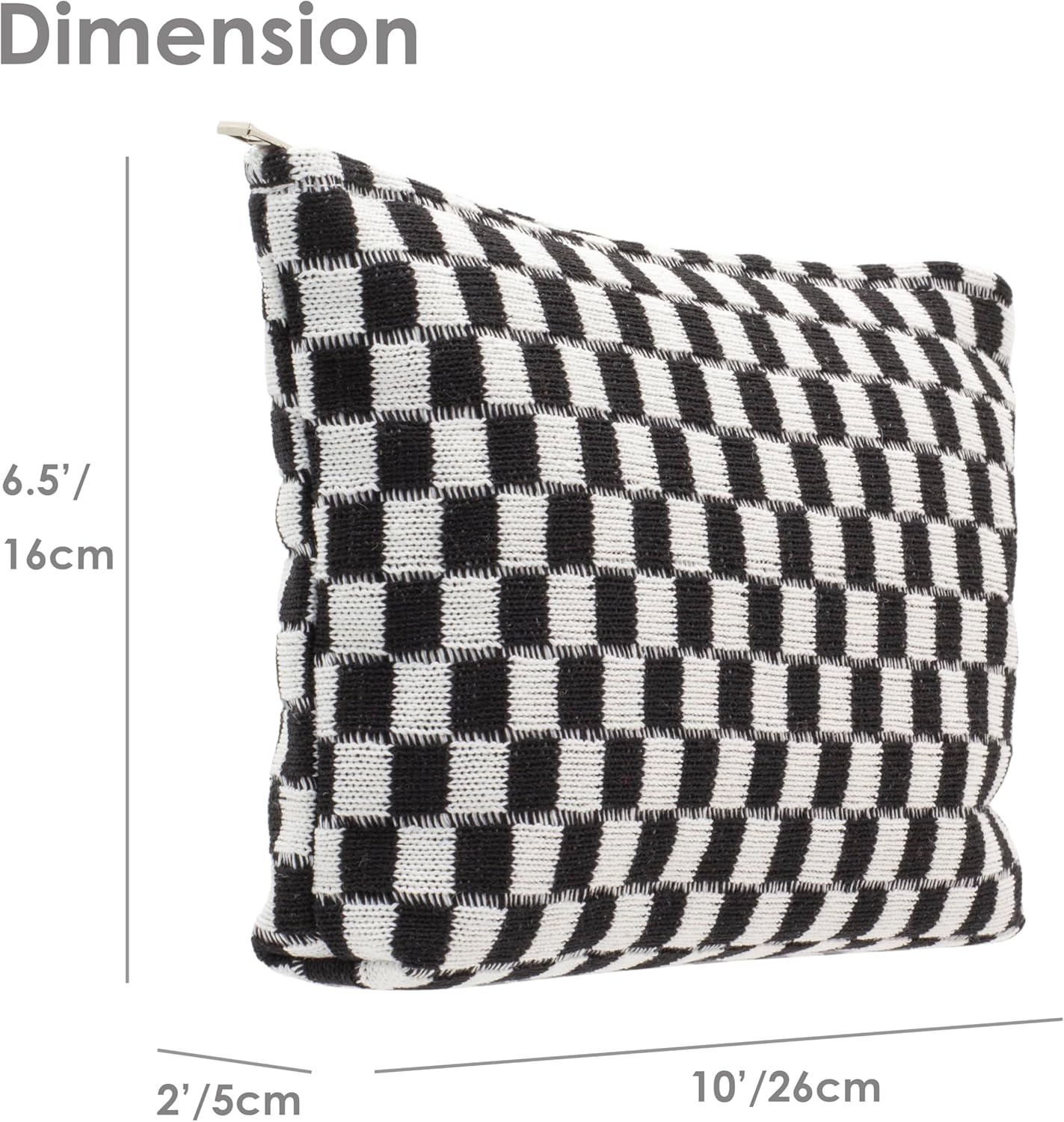 PAZIMIIK Knitted Checkered Makeup Bag Large Zipper Make Up Accessory Pouch for Purse Cosmetic Brush Bag for Travel Essential,Black