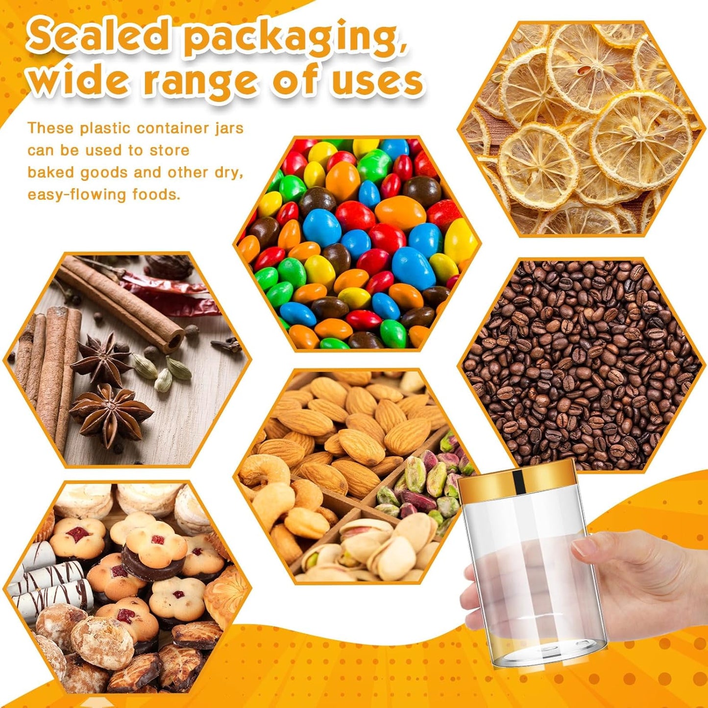 SATINIOR 100 Pcs Plastic Jars with Lids Small Containers Lids Wide Mouth Small Plastic Containers for Lotion Cream Rhinestones Body Butters Travel Storage(10 oz,Gold)