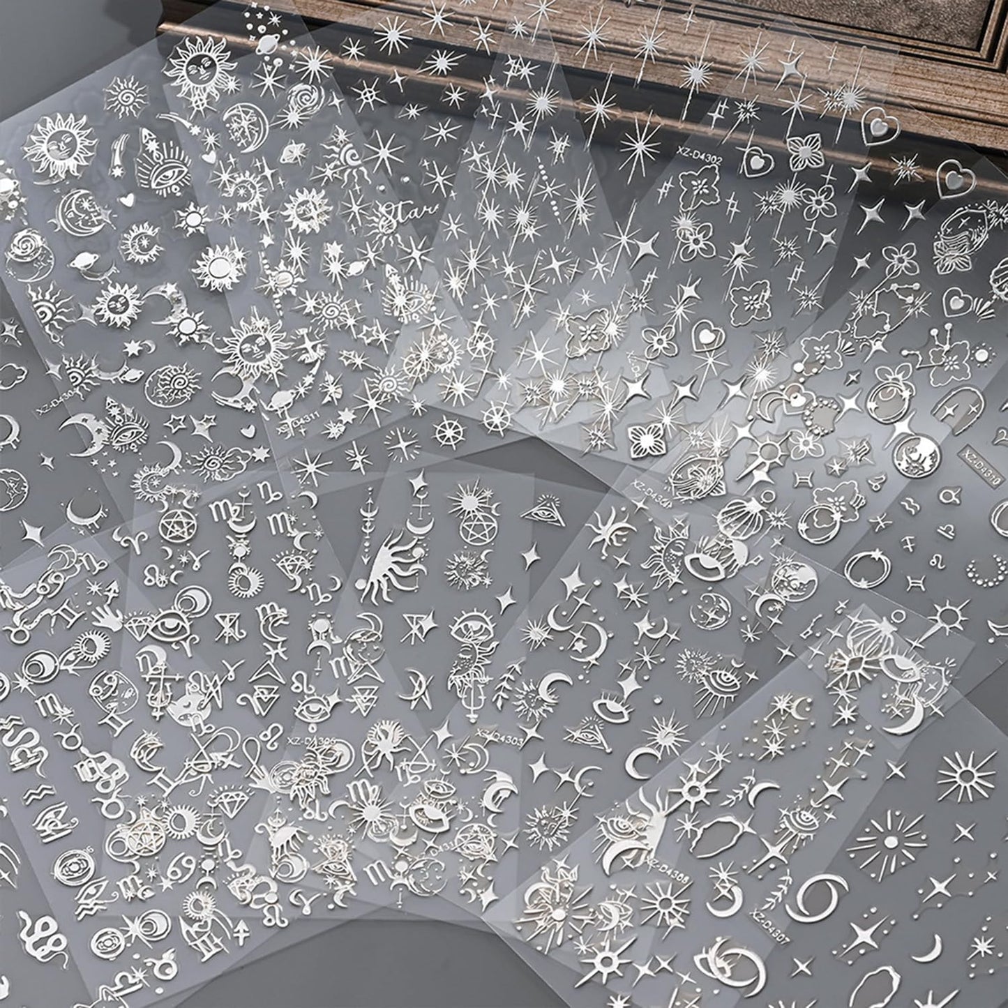 12 Sheets Silver Nail Art Stickers Decals Star Moon Nails Stickers for Nail Art Self-Adhesive Snake Nails Decal