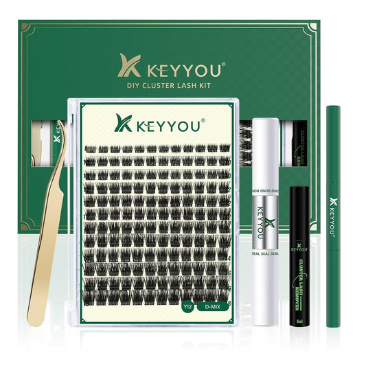DIY Lash Extension Kit KEYYOU 144pcs Lash Clusters Eyelash Extension Kit with Mascara Brush Bond and Seal Lash Remover Lash Applicators Lash Brush for DIY Lash Extensions (Y12 Kit)