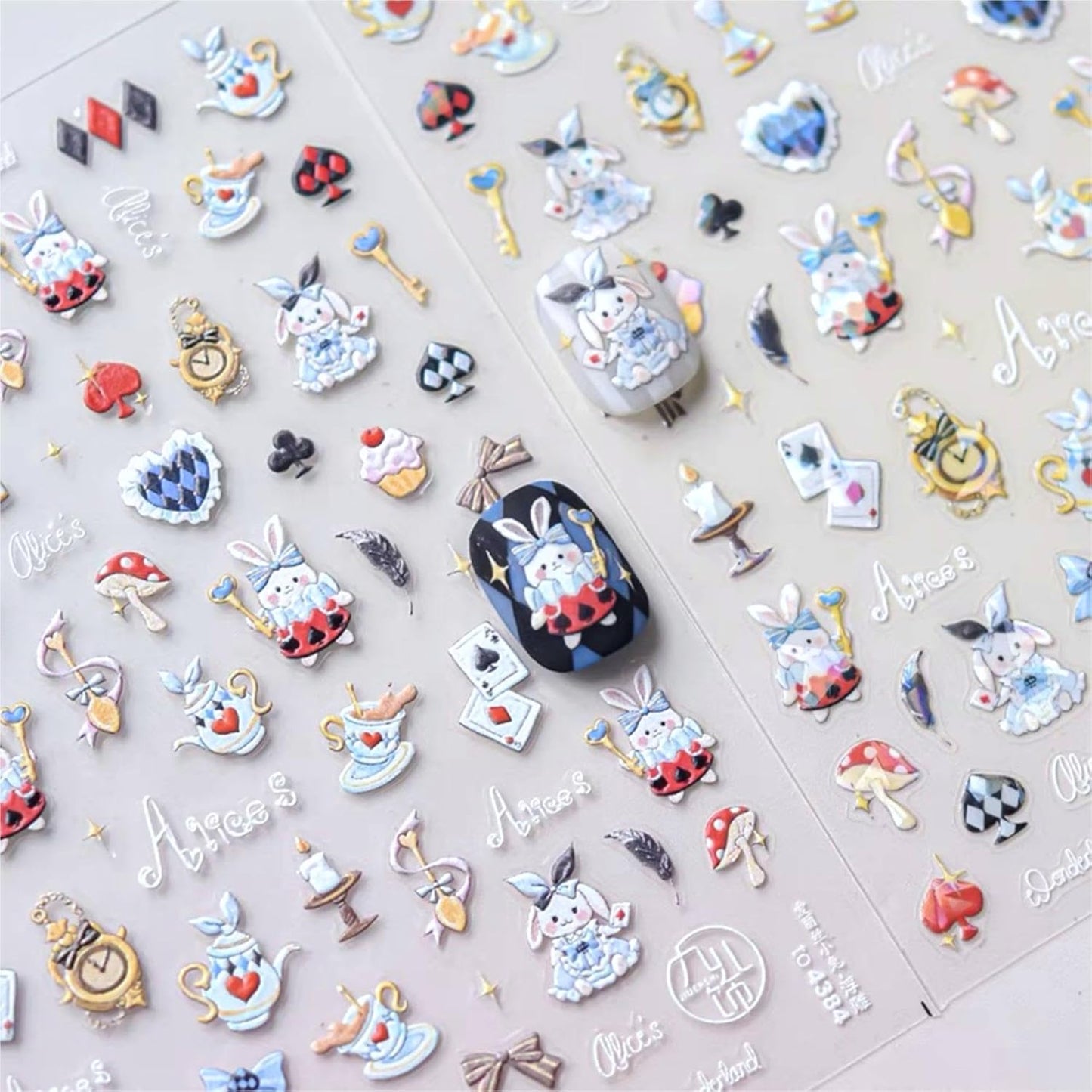 Dedyel Cute Nail Stickers 5D Embossed Cartoon Bunny Kawaii Animal Self-Adhesive Nail Decals for Women Girls Kids Nail Art Decoration
