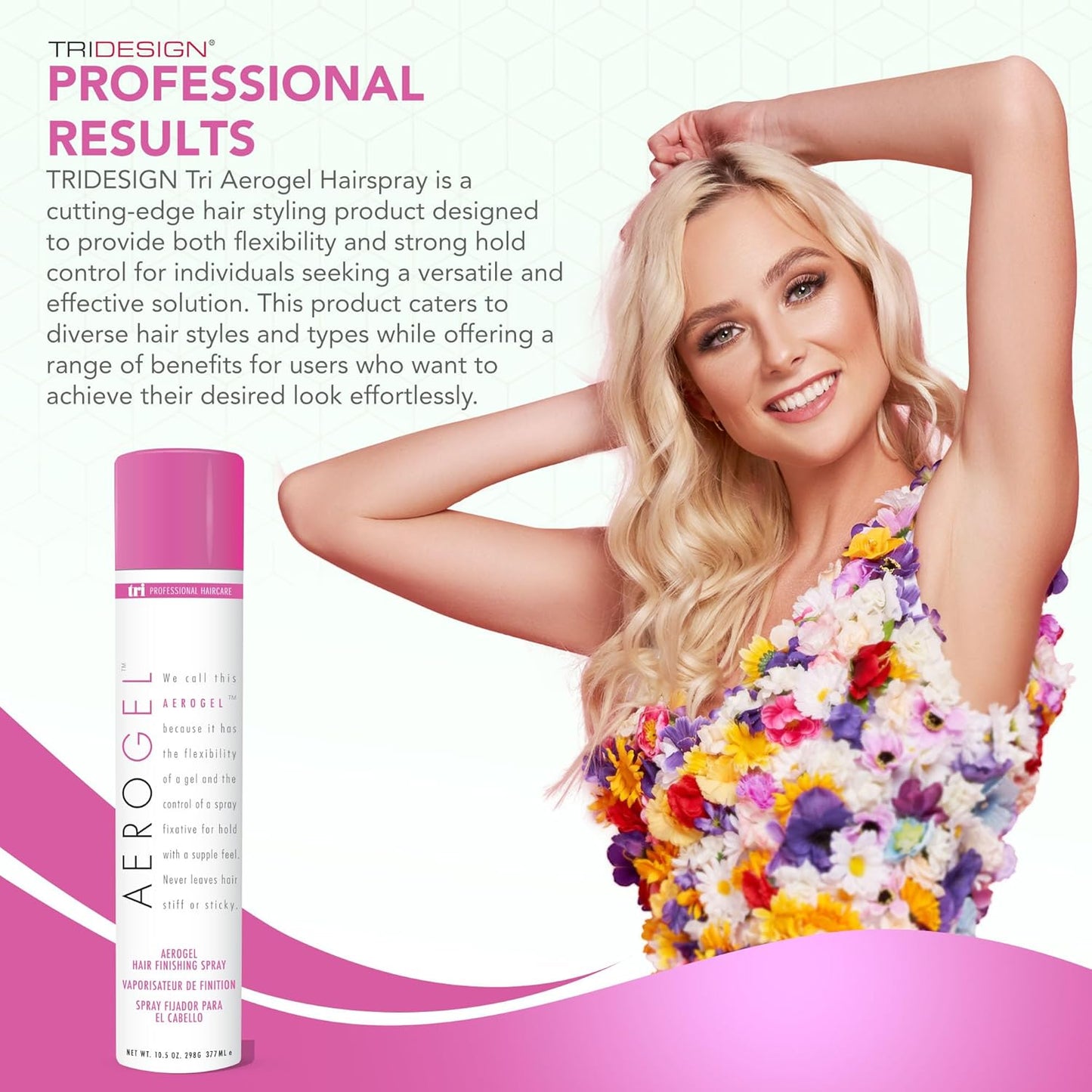 TRI Design Aerogel Hairspray - Hair Finishing Spray for Styling, Volumizing and Holding Curly Hair with Flexible Hold - For Women and Men - Pack of 3 (10.5 oz)