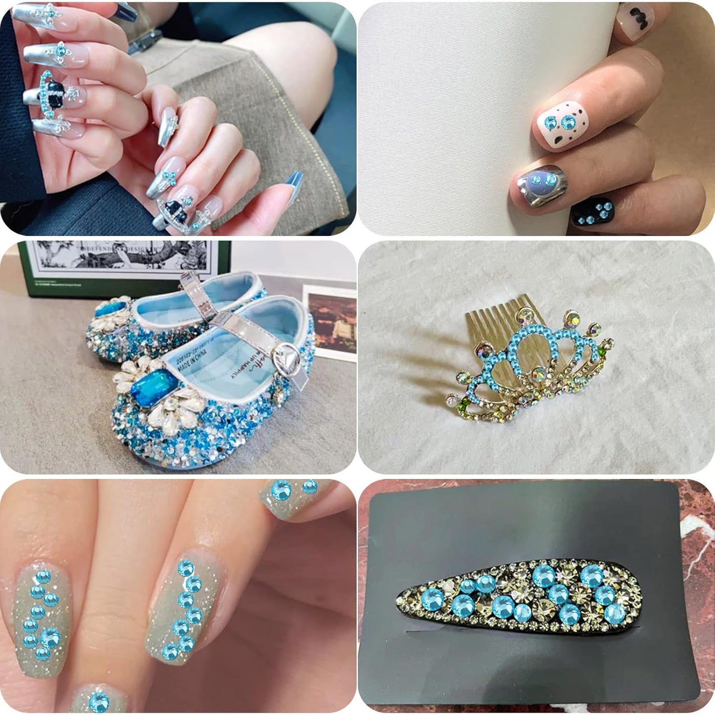 Beadsland 1440pcs Flat Back Crystal Rhinestones Round Gems for Nail Art and Craft Glue Fix, Aquamarine,SS12,3.0-3.2mm