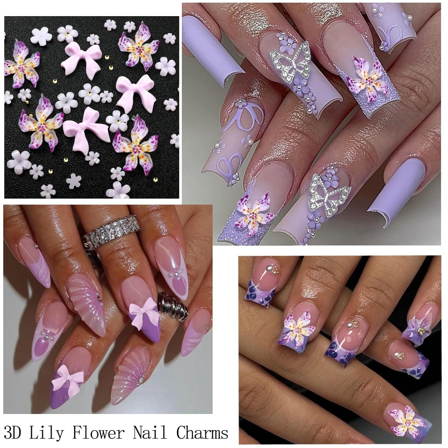 4 Boxes Purple Nail Gems Bow Flower Nail Charms for Acrylics - Irregular Crystals, Nails Rhinestone & Accessories for Women Nails Art Design Nails Decor(Purple)