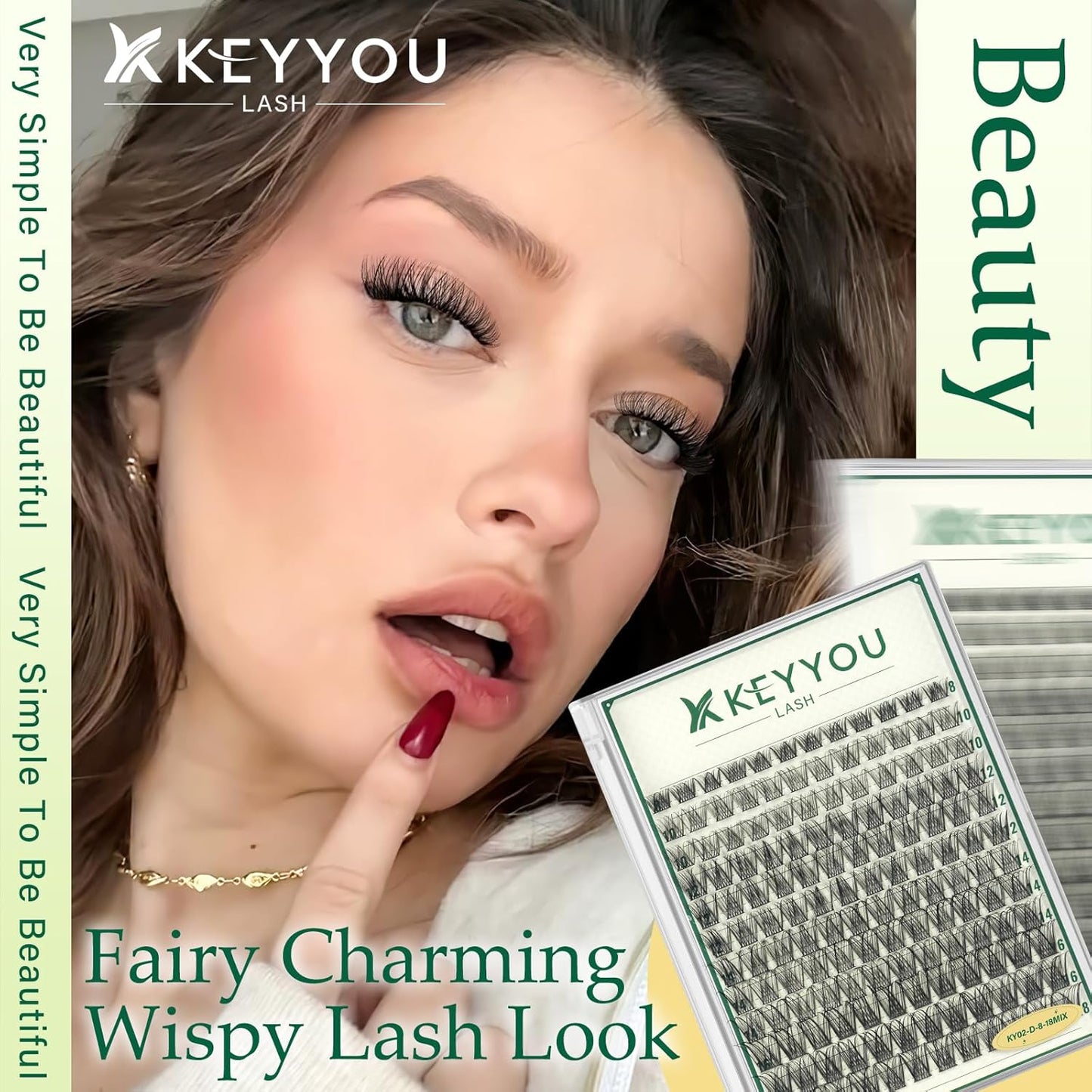 KEYYOULASH Lash Clusters Manga Lash Extension D Curl 144pcs 8-18mm Wispy Eyelash Clusters Natural Volume Eyelash Extensions Individual Lashes DIY at Home(KY02,D-8-18MIX)