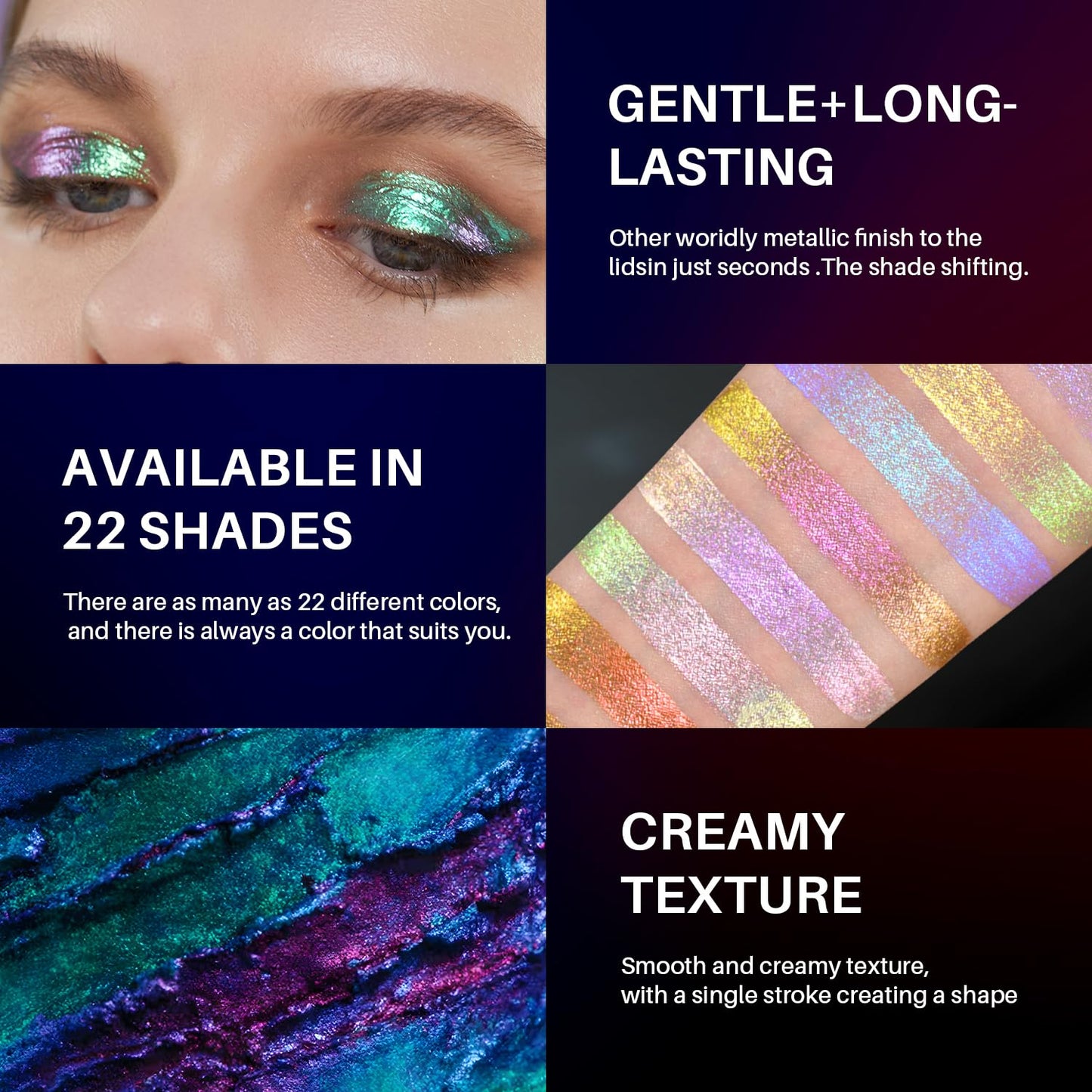 CHARMACY Liquid Duochrome Eyeshadow, Multi-Dimensional Eye Looks, Long Lasting Glitter Eye Shadow Sets Metallic Pigments, Quick Drying, Sparkling Shiny Eye Makeup for Beginners, 1.6g (#12)