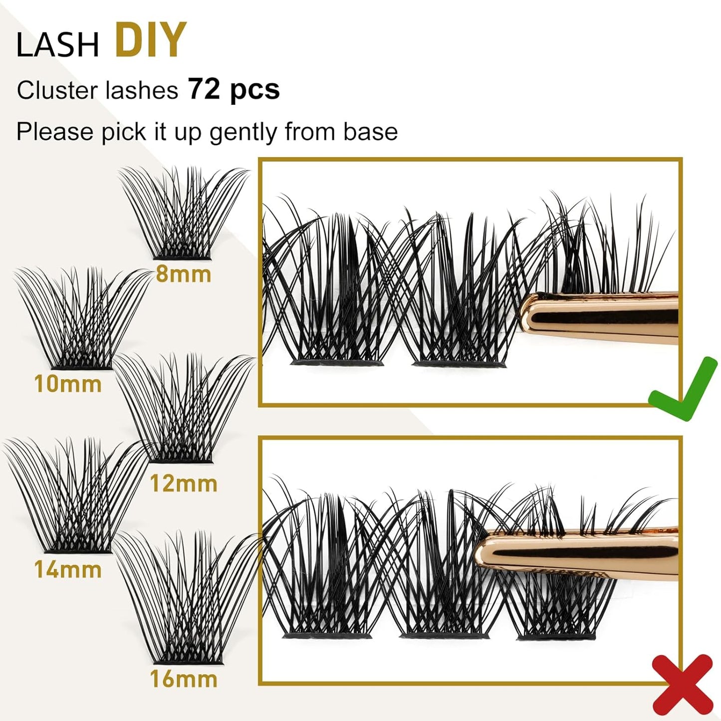 Lash Clusters B02 D Curl 10mm DIY Eyelash Extensions 72 Clusters Lashes C D Curl B&Qaugen Mega Volume Individual Lashes Eyelash Clusters Extensions Individual Lashes Cluster DIY at Home (NM-D-10mm)