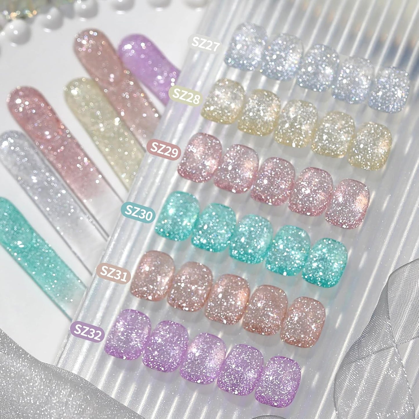 Born Pretty Reflective Glitter Gel Nail Polish, 6 Spring Summer Colors Holographic Gel Polish Long Lasting Sparkly Shiny Nail Polish U V Set for Manicure and Nail Art, DIY at Home, Salon-Quality 7ml