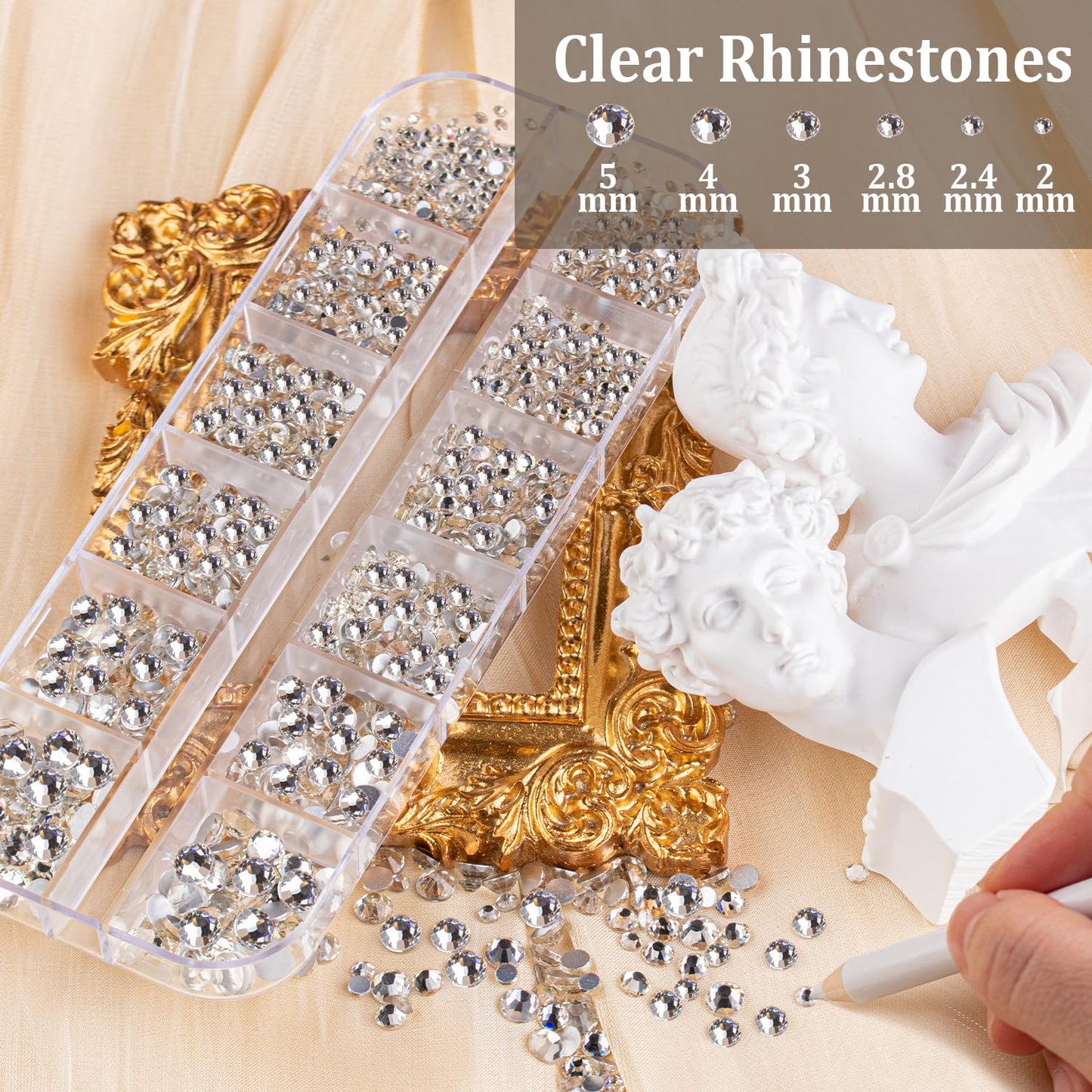 4500pcs Face Gems for Makeup with Glue, 2-5mm Round Glass Crystal AB + Clear + Mixed Color Chameleon Rhinestones & 4 Colors Cosmetic Chunky Glitter with Dotting Tools, Jewels for Make-up, Nail Art