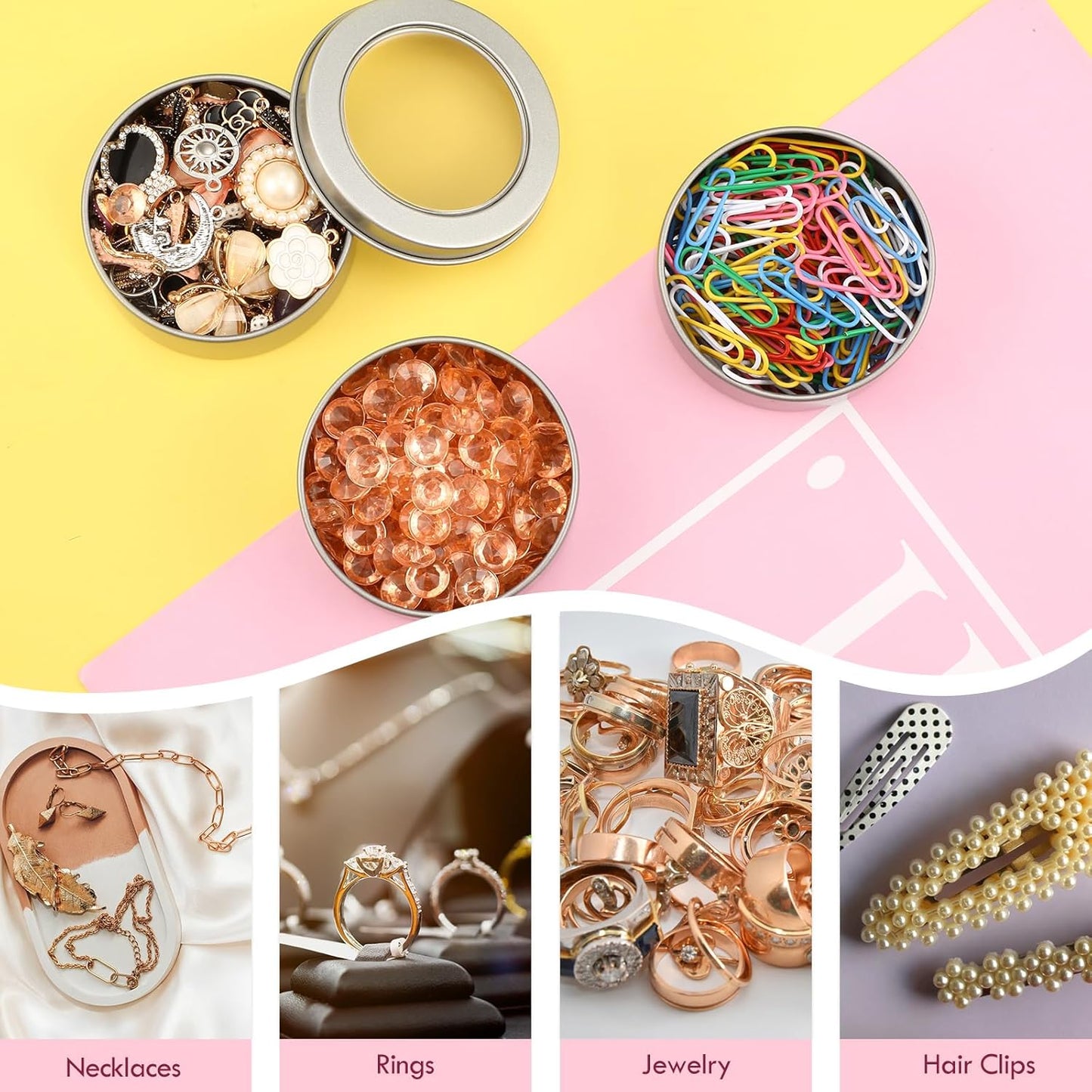 TecUnite 8 Pack 2 Ounce Metal Tin Cans Round Empty Container Salve Tins with Clear Lid for Kitchen, Office, Candles, Candies