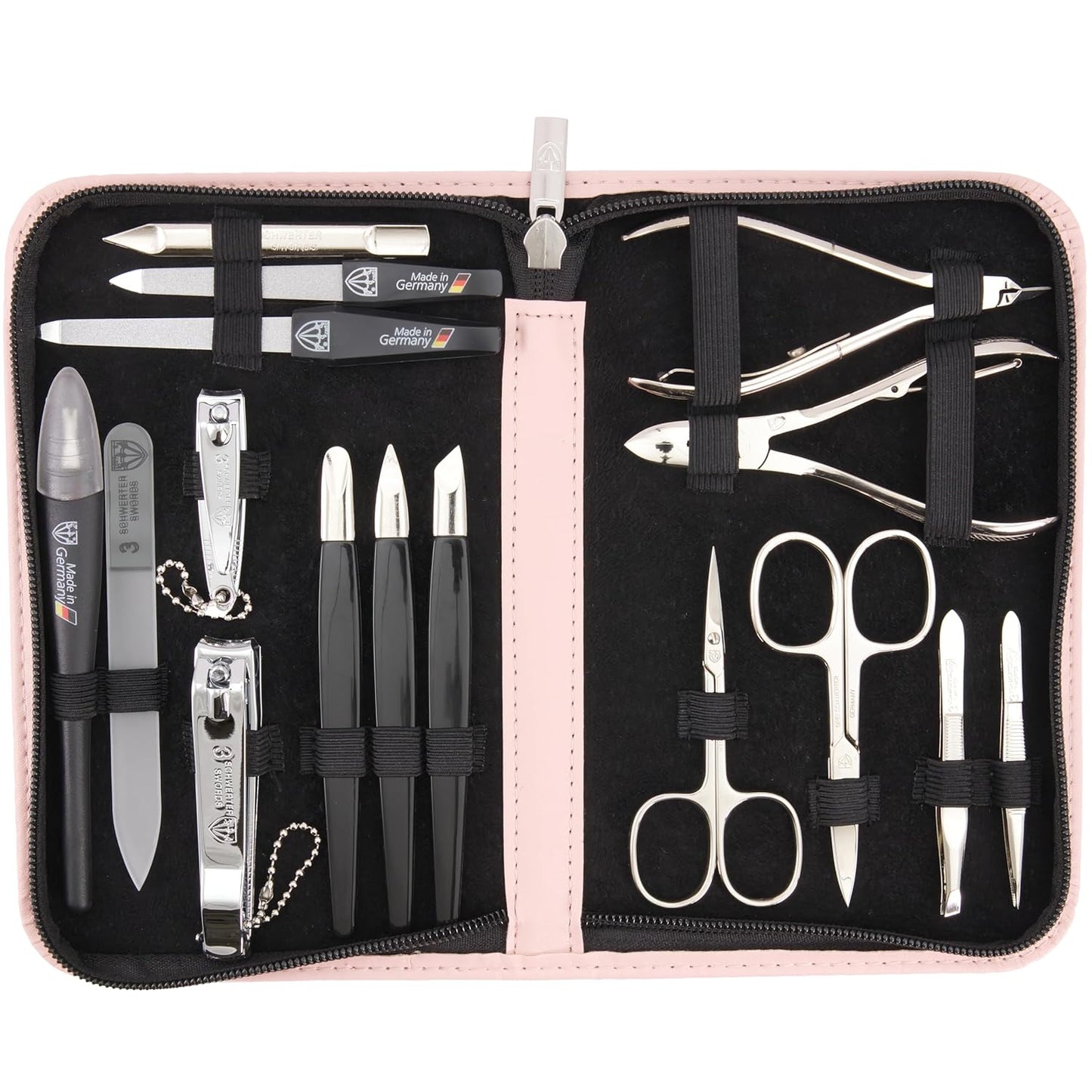 3 Swords Germany - brand quality 16 piece manicure pedicure grooming kit set fashion leather case light pink, Made in Germany