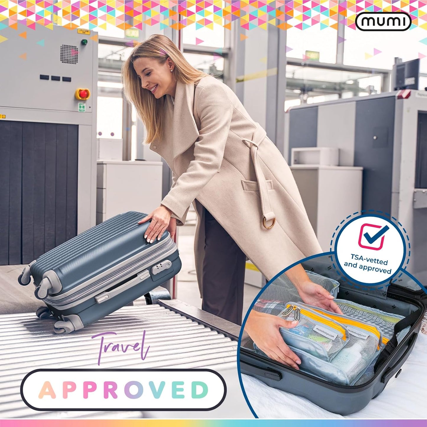 MUMI Travel Toiletry Bag Set of 3 – Clear TSA Approved Toiletry Bags for Women – Reusable Water-Resistant Makeup Organizer Pouches for Skincare, Cosmetics, Travel Accessories, Airport Packing - Yellow