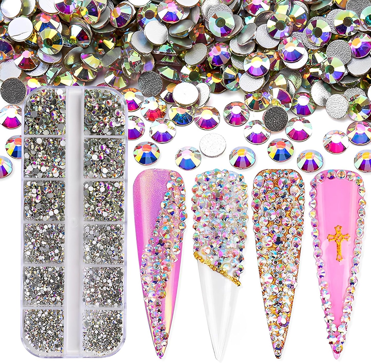 3600pcs Flatback Rhinestones Glass Charms Diamantes Gems Stones for Nail Art 6 Size ss4~ss12 Box Crystal AB