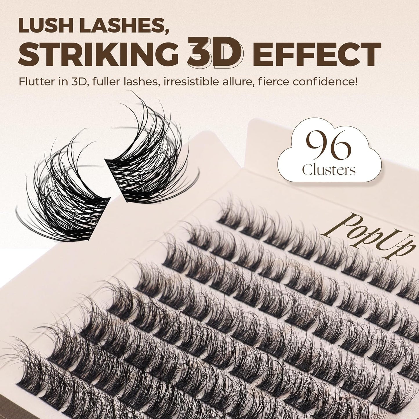 PopUp Cluster Lashes Wispy Cluster Eyelash Extensions 3D DIY Lash Clusters 10-16mm Multilayered Eyelash Clusters, Reusable Fluffy Individual Lashes Cluster(BDD02)