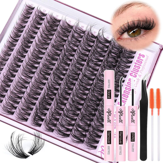 Fluff Lash Extension Kit Wispy Eyelash Extension Kit 10-18MM Natural Lash Clusters 180PCS Cluster Eyelash Extensions with Lash Bond and Remover and Lash Applicator DIY Lashes Extension by Pleell
