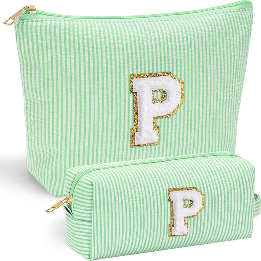 YOOLIFE Makeup Bag for Women - Monogram Cute Initial Makeup Bags Cosmetic Toiletry Pouch Make Up Case for Women Her Best Friend Friendship Sister Teacher, Personalized Birthday Gifts for Women P