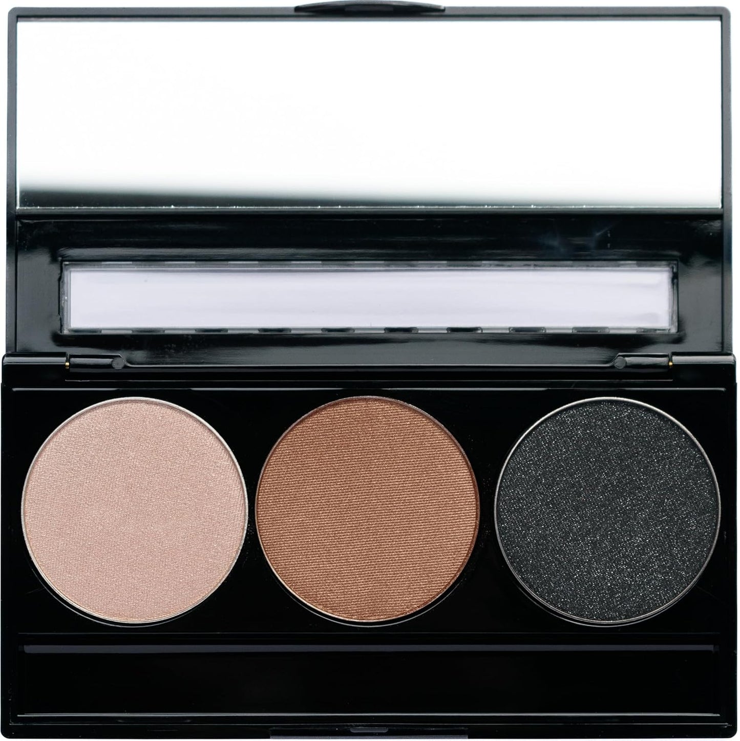 Metallic Shimmer Off White, Gold Bronze Brown, and Glitter Black Vegan Eyeshadow Trio Palette; Talc, Paraben & Cruelty Free