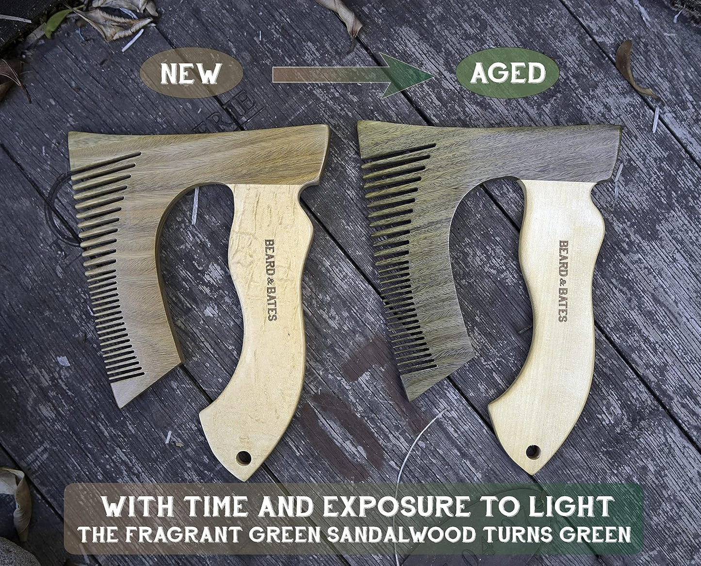 THE BEARDED AXE BEARD COMB | Original | Green Sandalwood/Boxwood | Artisan Crafted & Handmade