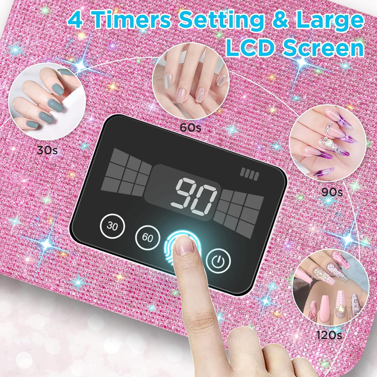 Cordless UV Nail Lamp, Rechargeable UV Light for Gel Nails, LED Nail Lamp with 4 Timer Modes, Gel Nail UV Light Decorate with Sparkling Nail Rhinestones
